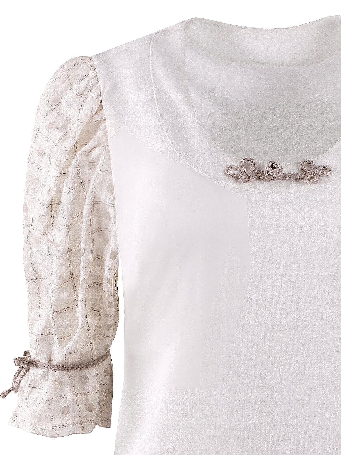 Trachtenshirt Damen T-Shirt Spitze + Organza-Ärmel Creme Trachtenshirt Damen T-Shirt Spitze + Organza-Ärmel Creme