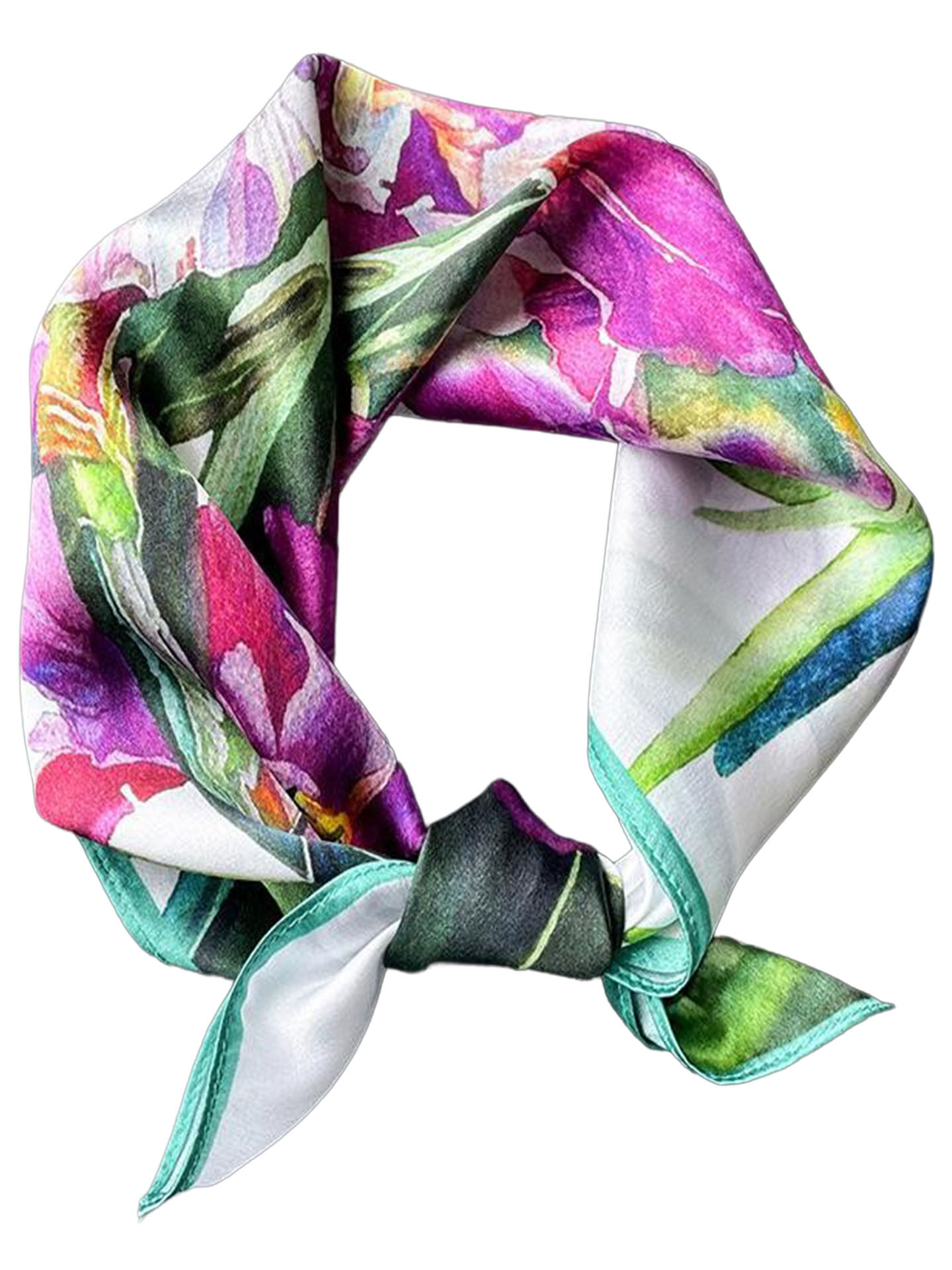 Seidenhalstuch Irisgarten Damen Nickituch 100% Seide Violett-Grün