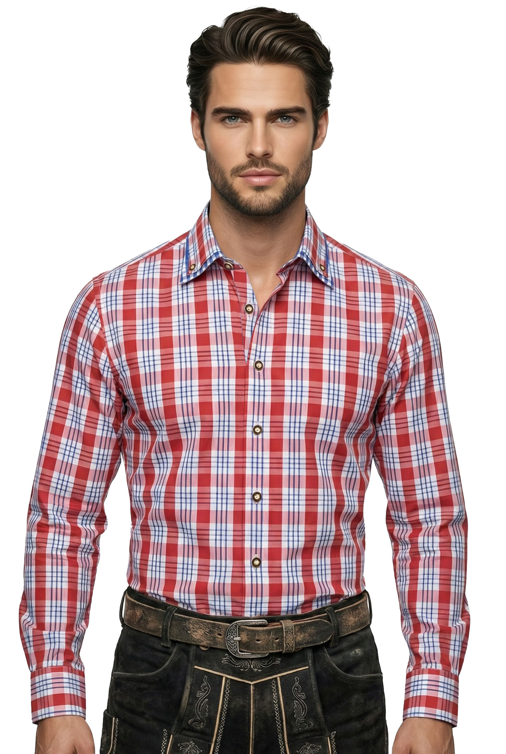 FIRST CLASS ARIDO Trachtenhemd Rot SLIMFIT kariert