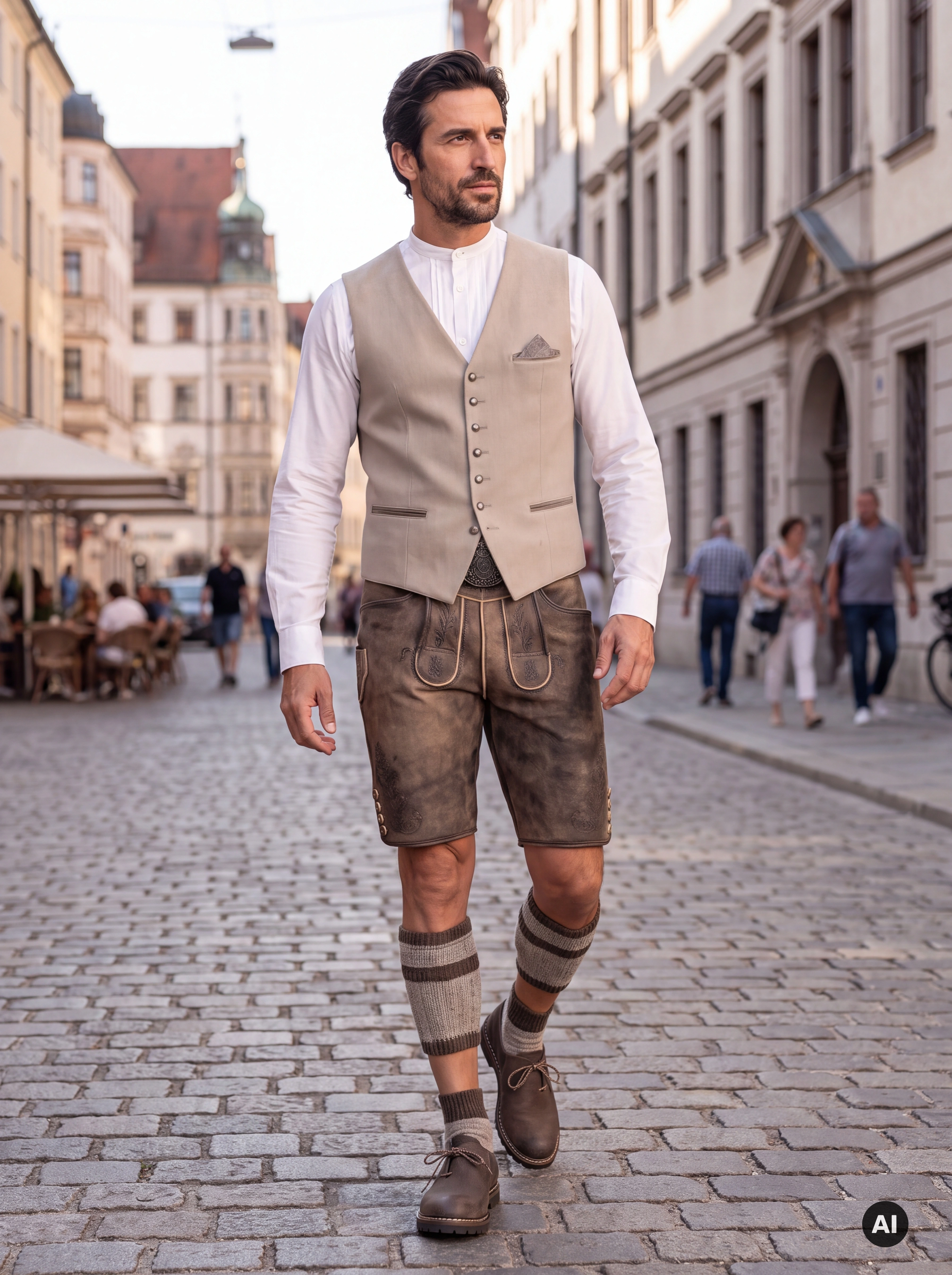 Herren Trachtenweste Ferdi – Beige mit Stretch