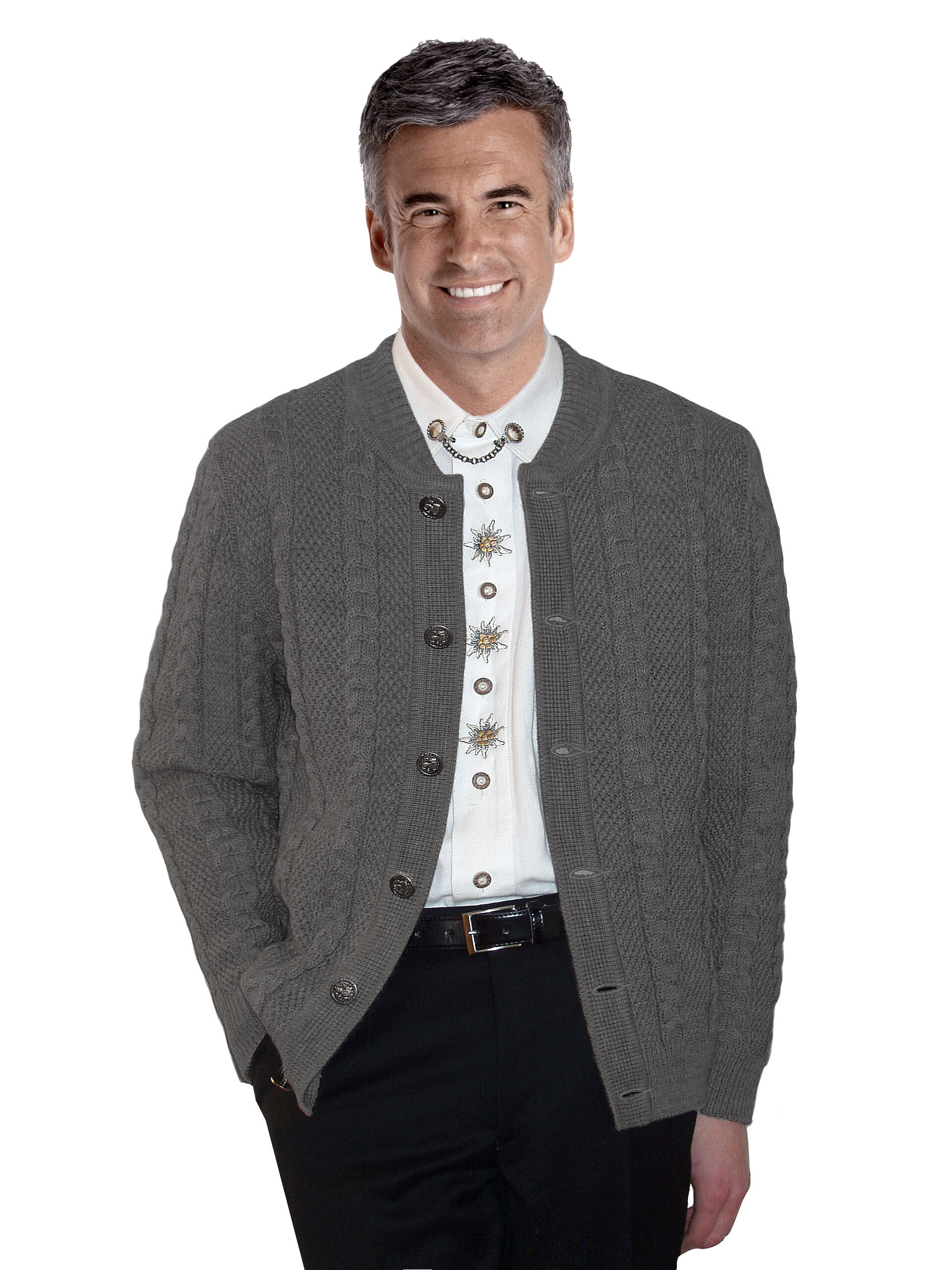 PREMIUM Trachtenstrickjacke Herren 100% Schurwolle Trachtenjanker Mittelgrau + Hellgrau PREMIUM Trachtenstrickjacke Herren 100% Schurwolle Trachtenjanker Mittelgrau + Hellgrau