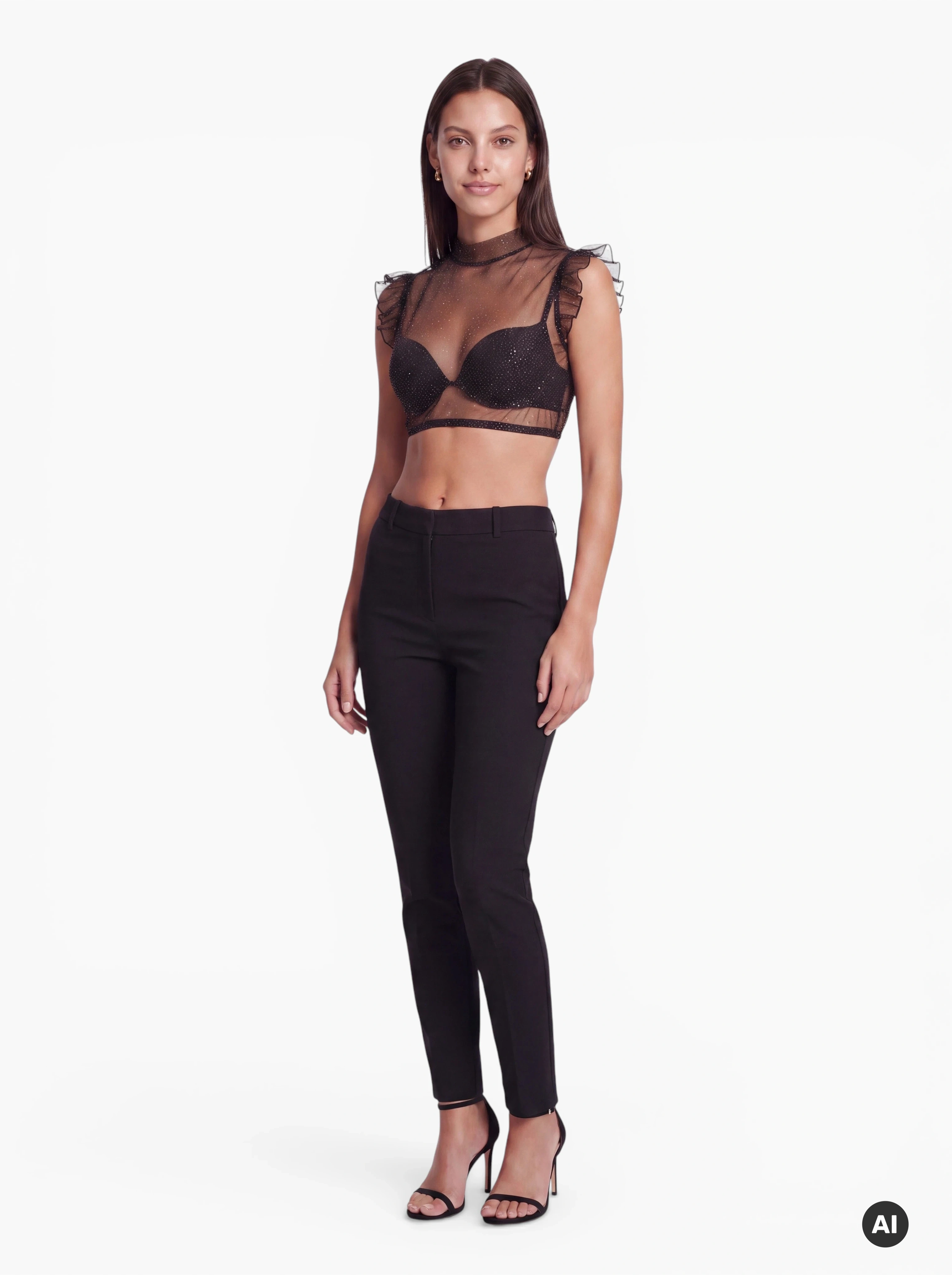 Dirndlbluse Eveline schwarz transparent mit goldenen Tupfen