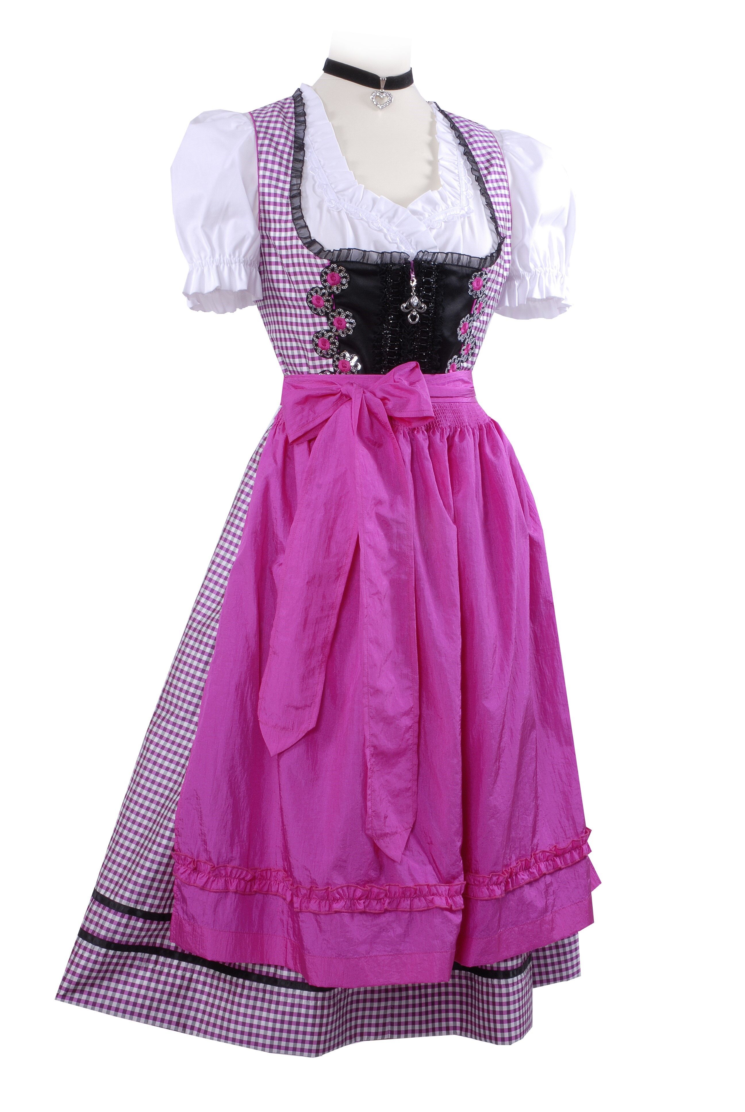 Fröhliches Midi-Dirndl - kurzes Wiesn-Dirndl  kariert Pink Fröhliches Midi-Dirndl - kurzes Wiesn-Dirndl  kariert Pink