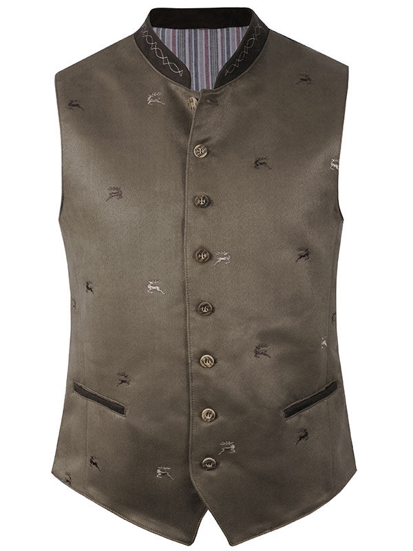 Klassische Trachtenweste Lederweste  Gilet Braun Hirsch-Stickerei Klassische Trachtenweste Lederweste  Gilet Braun Hirsch-Stickerei