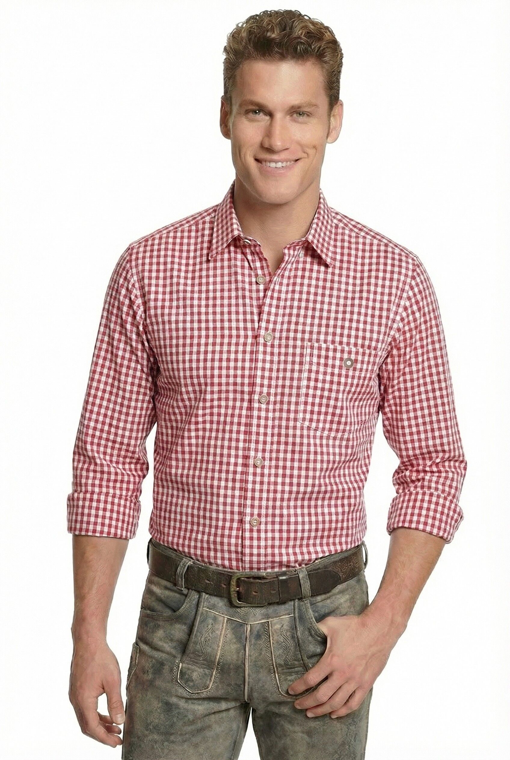 PREMIUM Trachtenhemd kariert Rot "easy care bügelfrei"