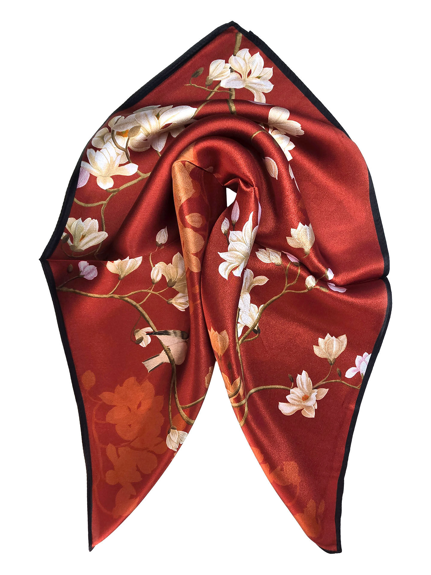 Seidenhalstuch Magnolien Damen Nickituch 100% Seide Rot