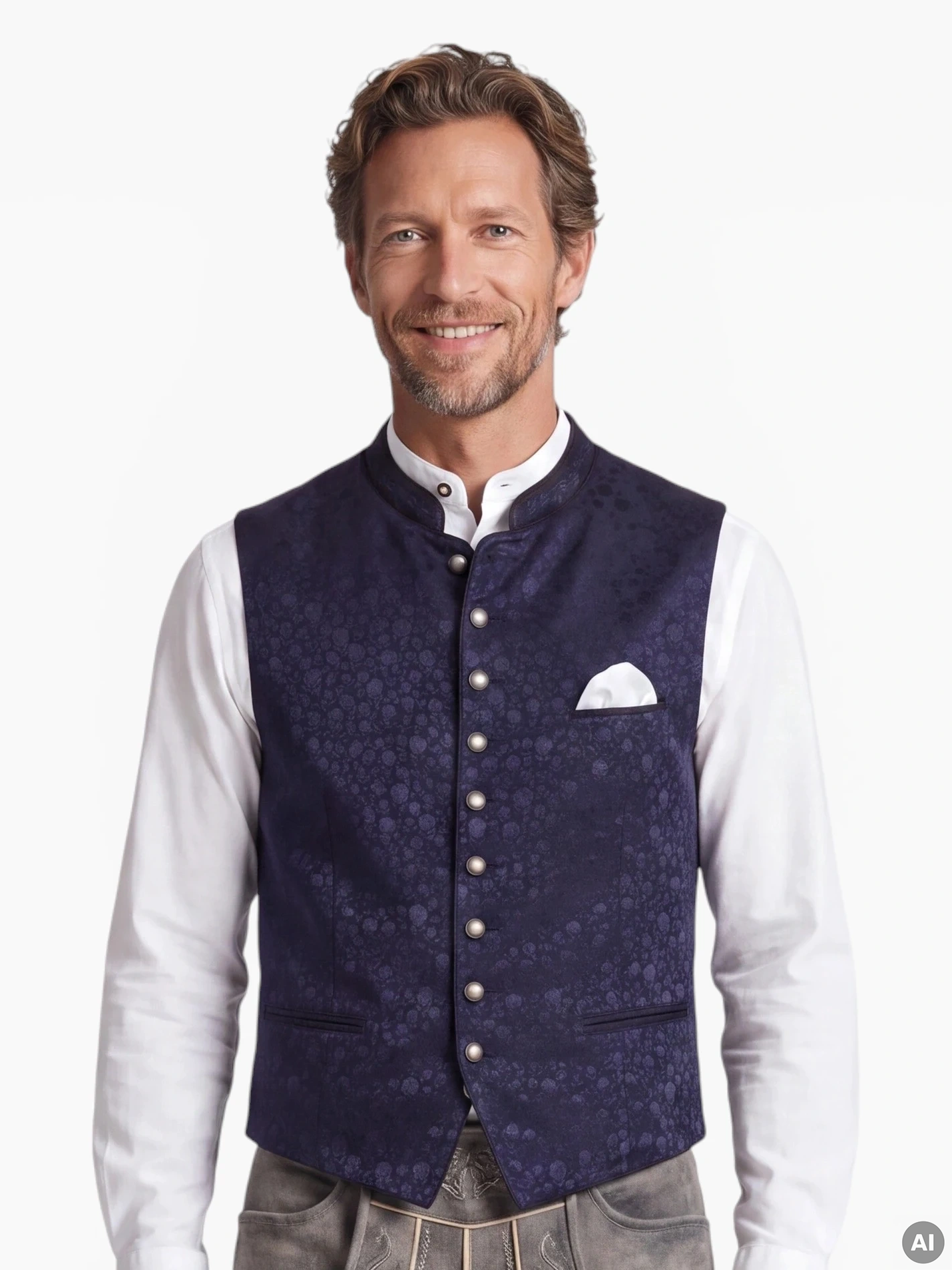 Herren Trachtenweste Alessandro Dunkelblau mit floralem Muster
