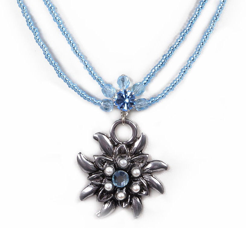 Trachtenkette Edelweißkette an Perlenkette Türkis Trachtenkette Edelweißkette an Perlenkette Türkis