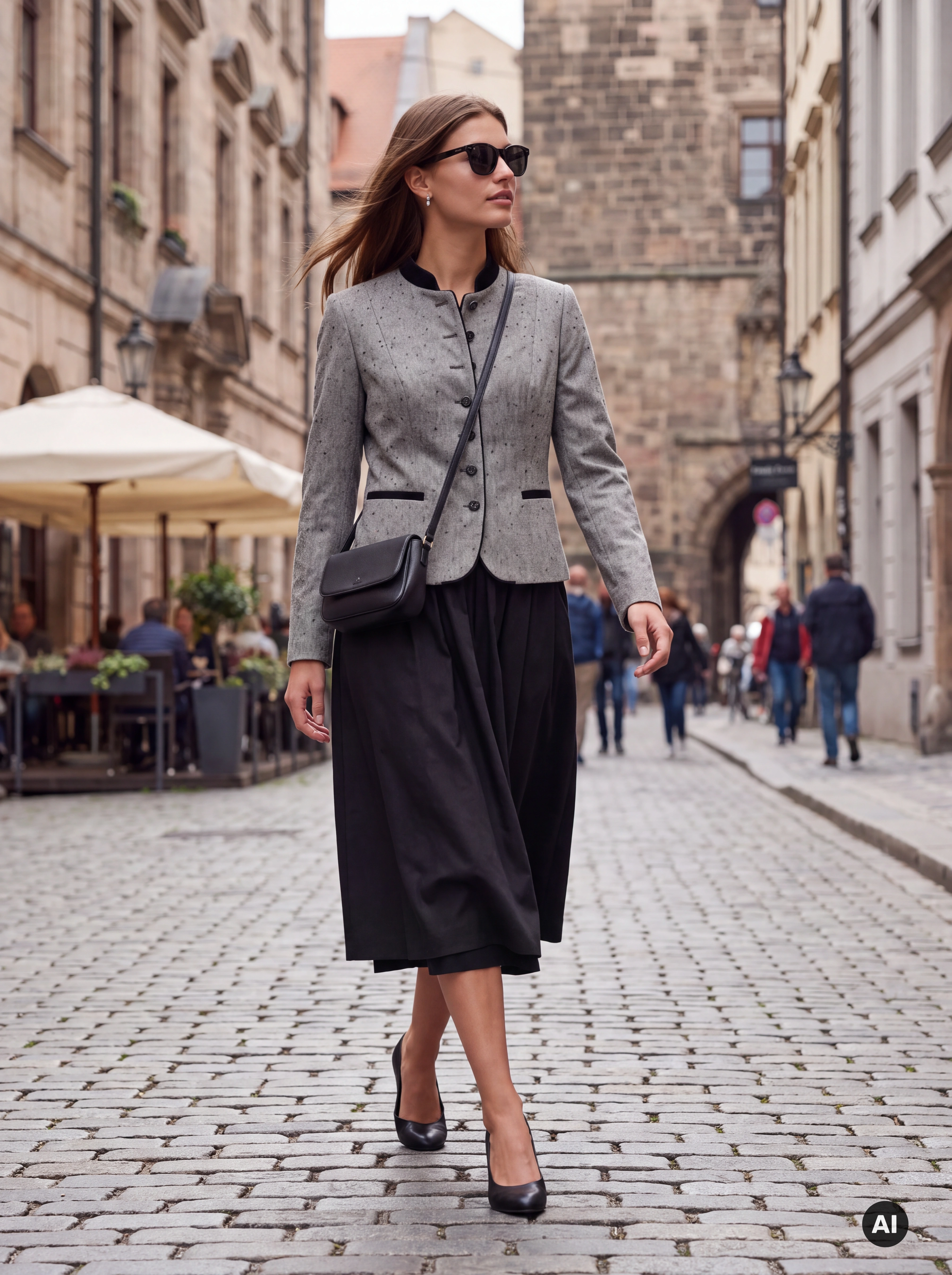 Damen Trachtenblazer Tessa Beige/Braun mit Fischgratmuster
