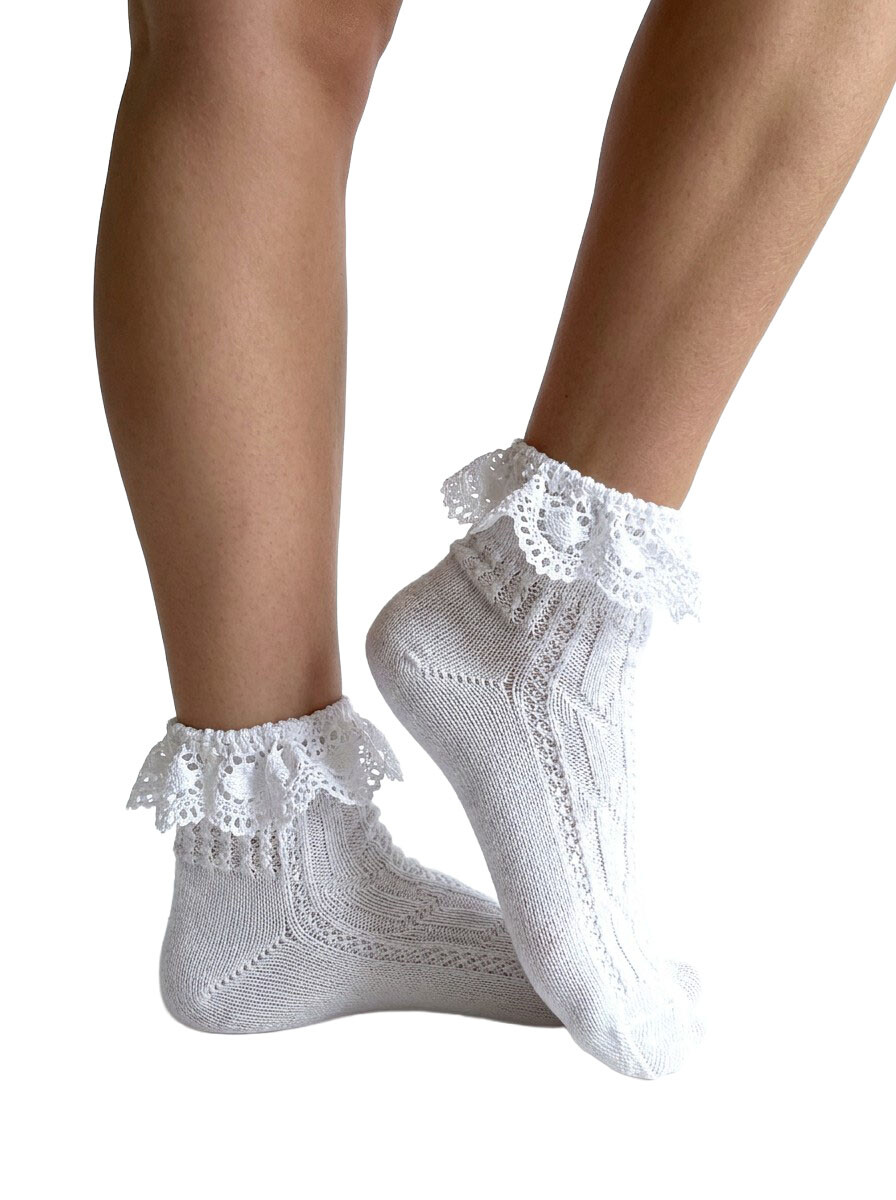 Sneakersocken Trachtensocken mit Rüschen Weiß