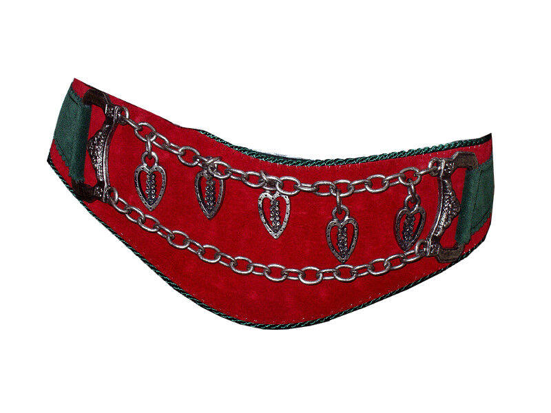 Trachtengürtel Leder mit Charivari Rot-Grün  (F)  Trachtengürtel Leder mit Charivari Rot-Grün  (F)