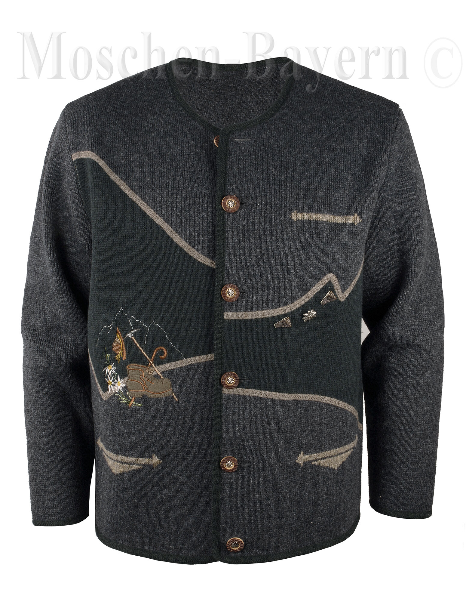 PREMIUM Trachtenstrickjacke Herren 100% Schurwolle Trachtenjanker Anthrazit PREMIUM Trachtenstrickjacke Herren 100% Schurwolle Trachtenjanker Anthrazit