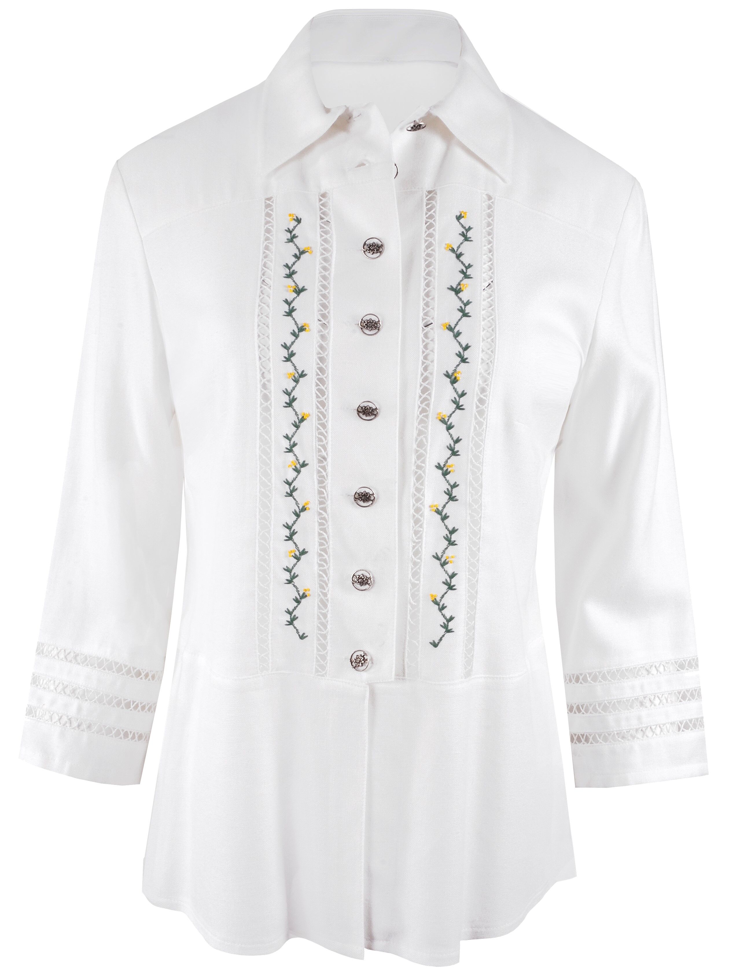 PREMIUM Trachtenbluse Damen 3/4 Arm mit Stickerei  Weiß PREMIUM Trachtenbluse Damen 3/4 Arm mit Stickerei  Weiß