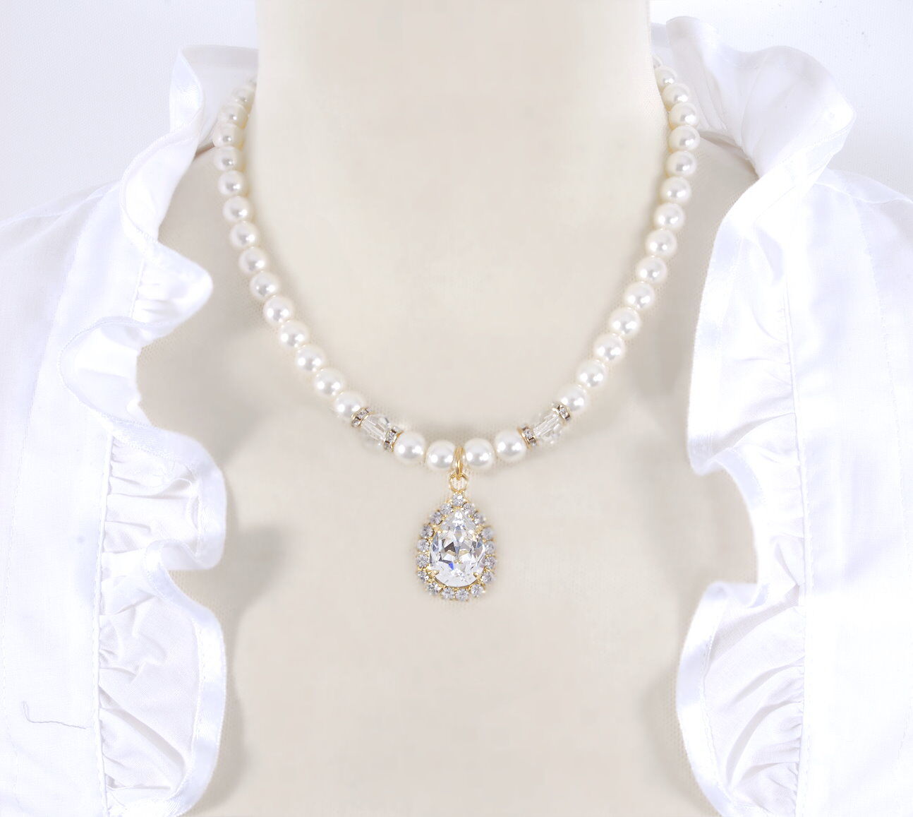 Premium Trachtenkette Perlenkette Herz Swarovski Elements 