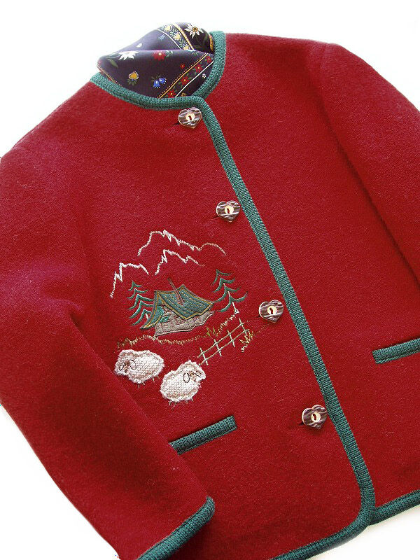 Trachtenjacke Mädchen Madl 100% Merinowolle Rot-Grün