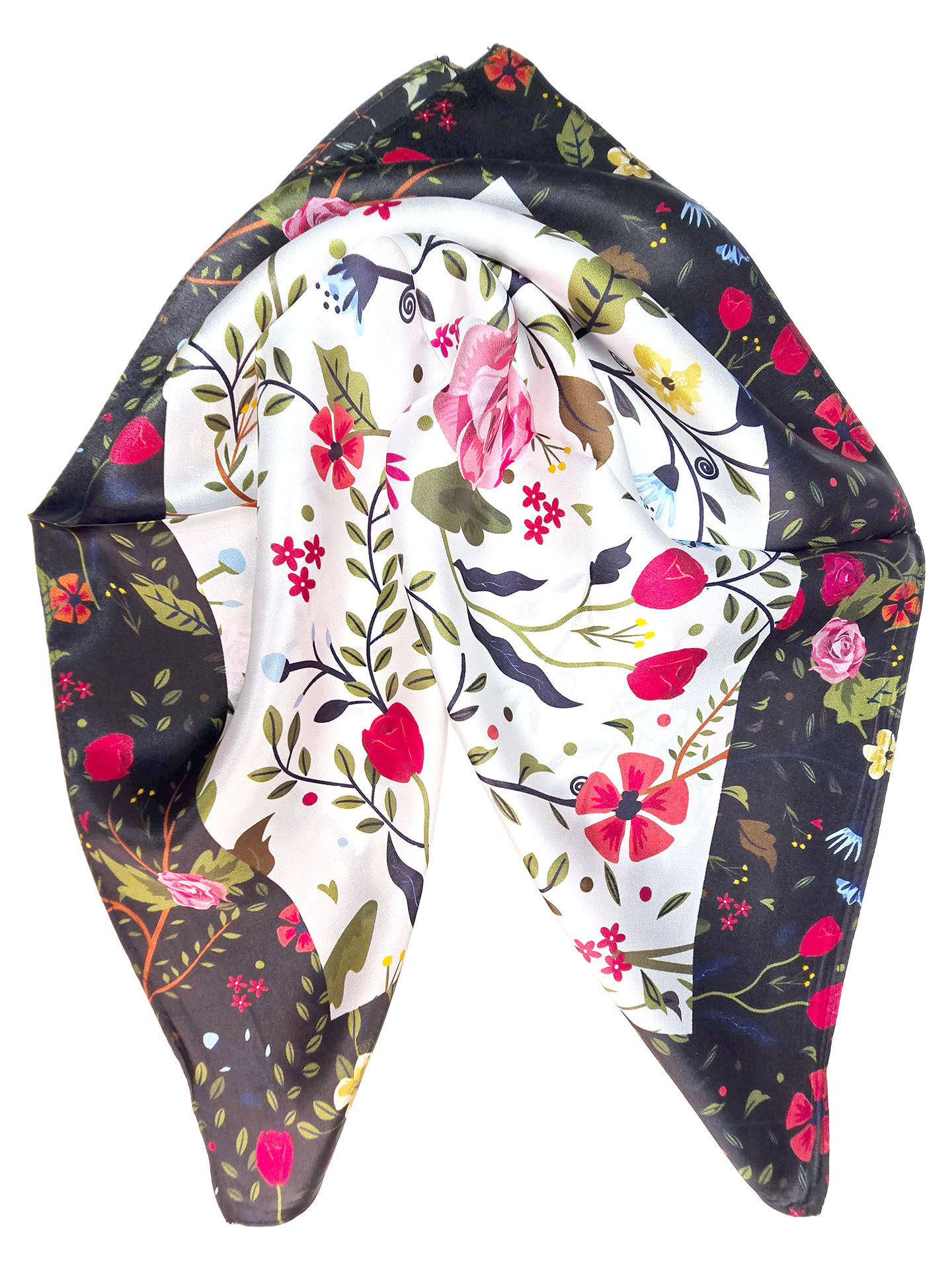 Seidenhalstuch Blumengarten Damen Nickituch 100% Seide Blau-Rot