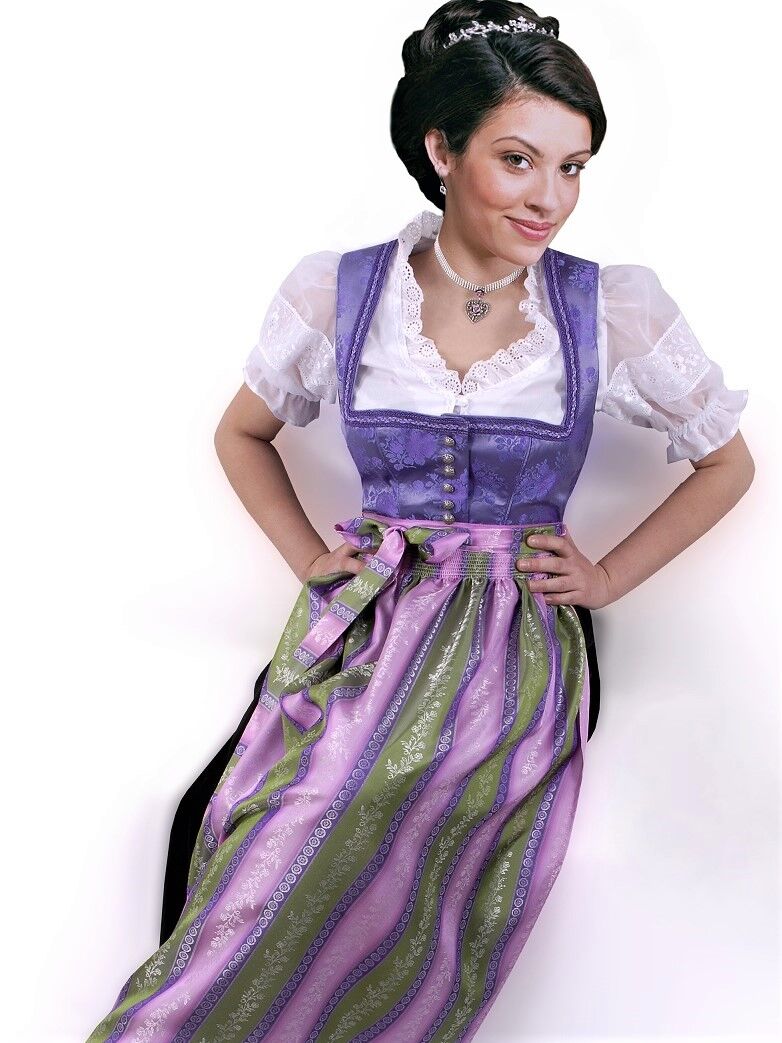 Festliches Dirndl lang - Festtagsdirndl mit edler Satinschürze Grün Flieder Violett Festliches Dirndl lang - Festtagsdirndl mit edler Satinschürze Grün Flieder Violett