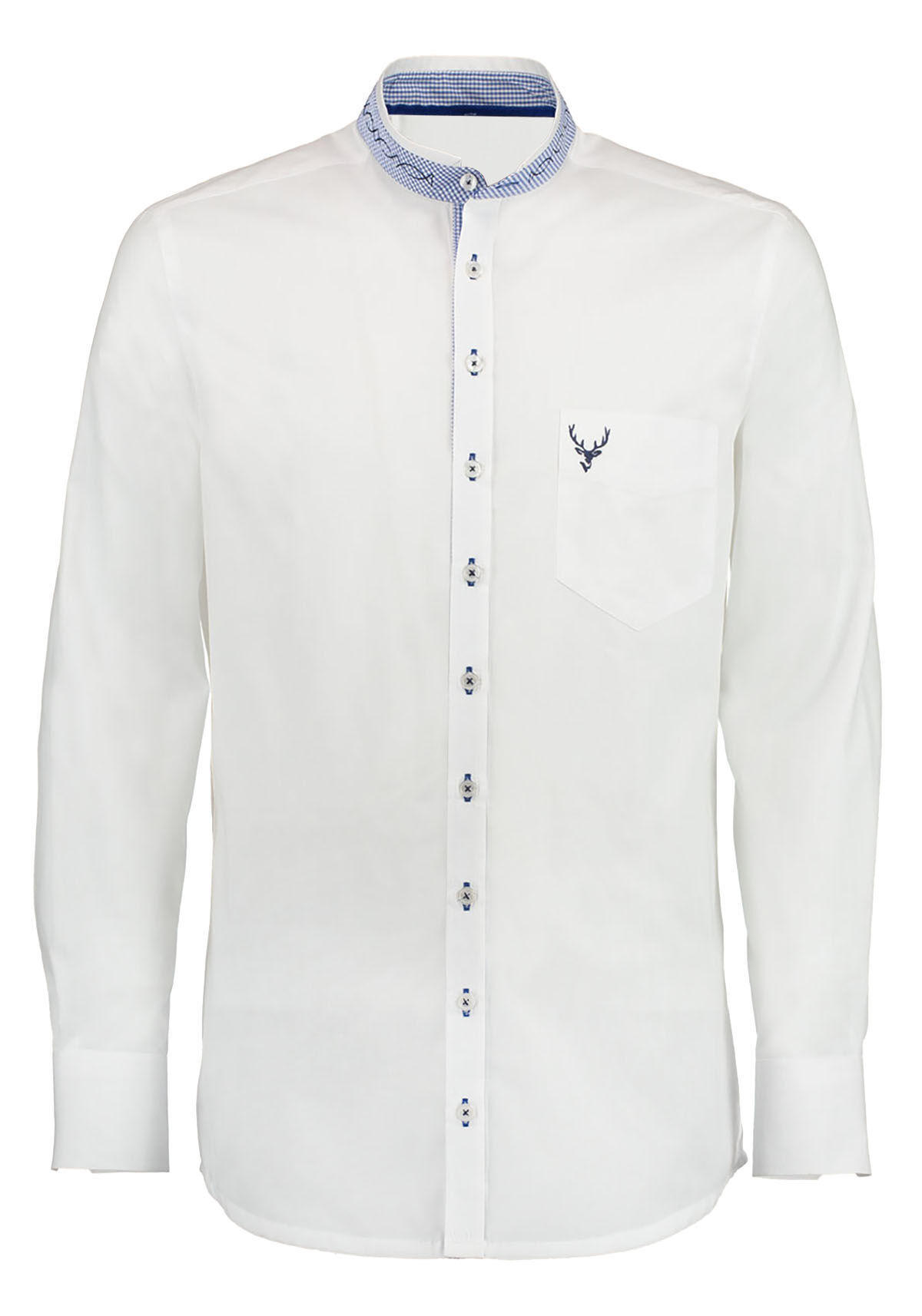 Trachtenhemd Weiß/Blau SLIMFIT Stehkragen