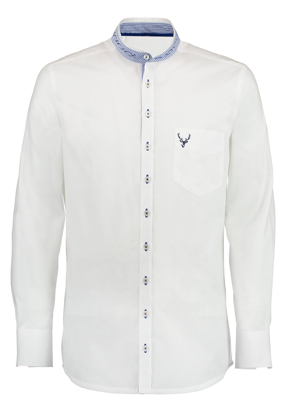 Trachtenhemd Weiß/Blau SLIMFIT Stehkragen Trachtenhemd Weiß/Blau SLIMFIT Stehkragen