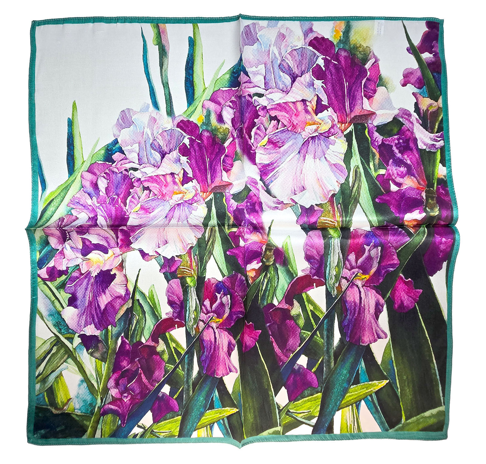 Seidenhalstuch Irisgarten Damen Nickituch 100% Seide Violett-Grün