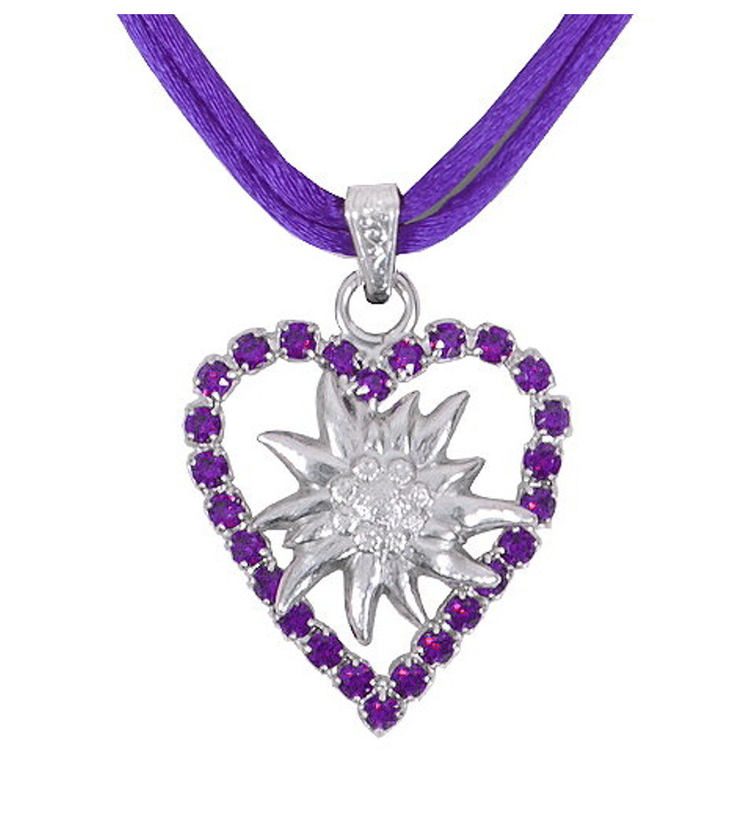 Trachtenherz Edelweißkette Swarovski Elements Violett Lila Trachtenherz Edelweißkette Swarovski Elements Violett Lila