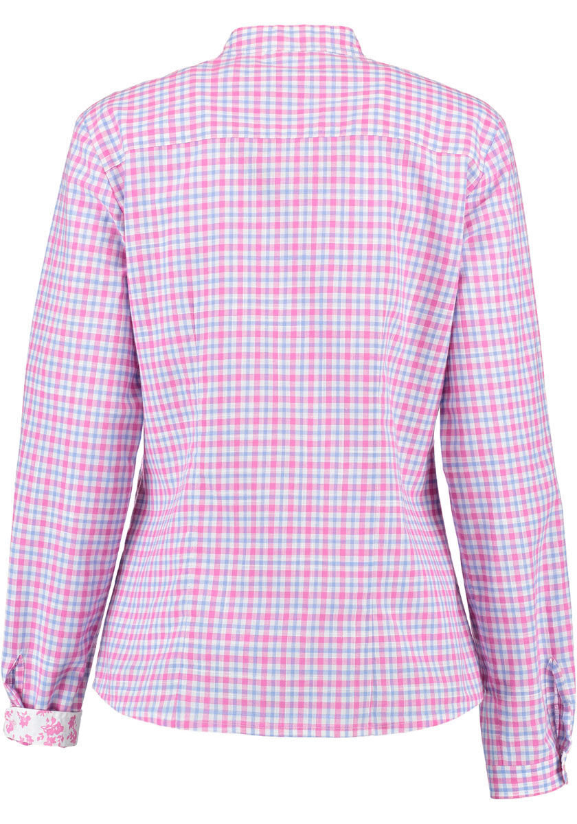 Trachtenbluse Damen kariert Langarm Edelweiß Stickerei Rosa-Blau Trachtenbluse Damen kariert Langarm Edelweiß Stickerei Rosa-Blau