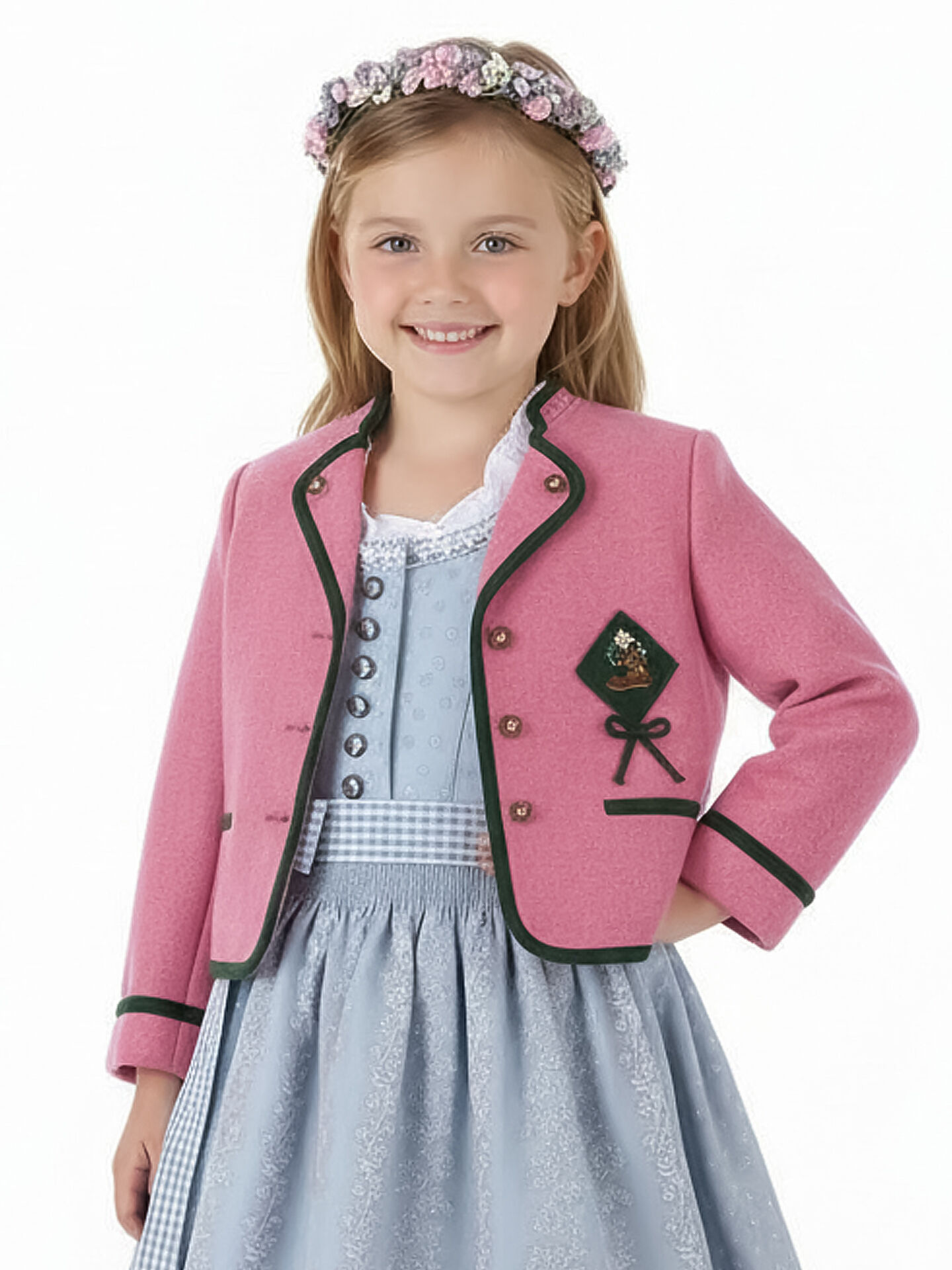 Trachtenjacke Mädchen Madl 100% Merinowolle Rosa-Grün