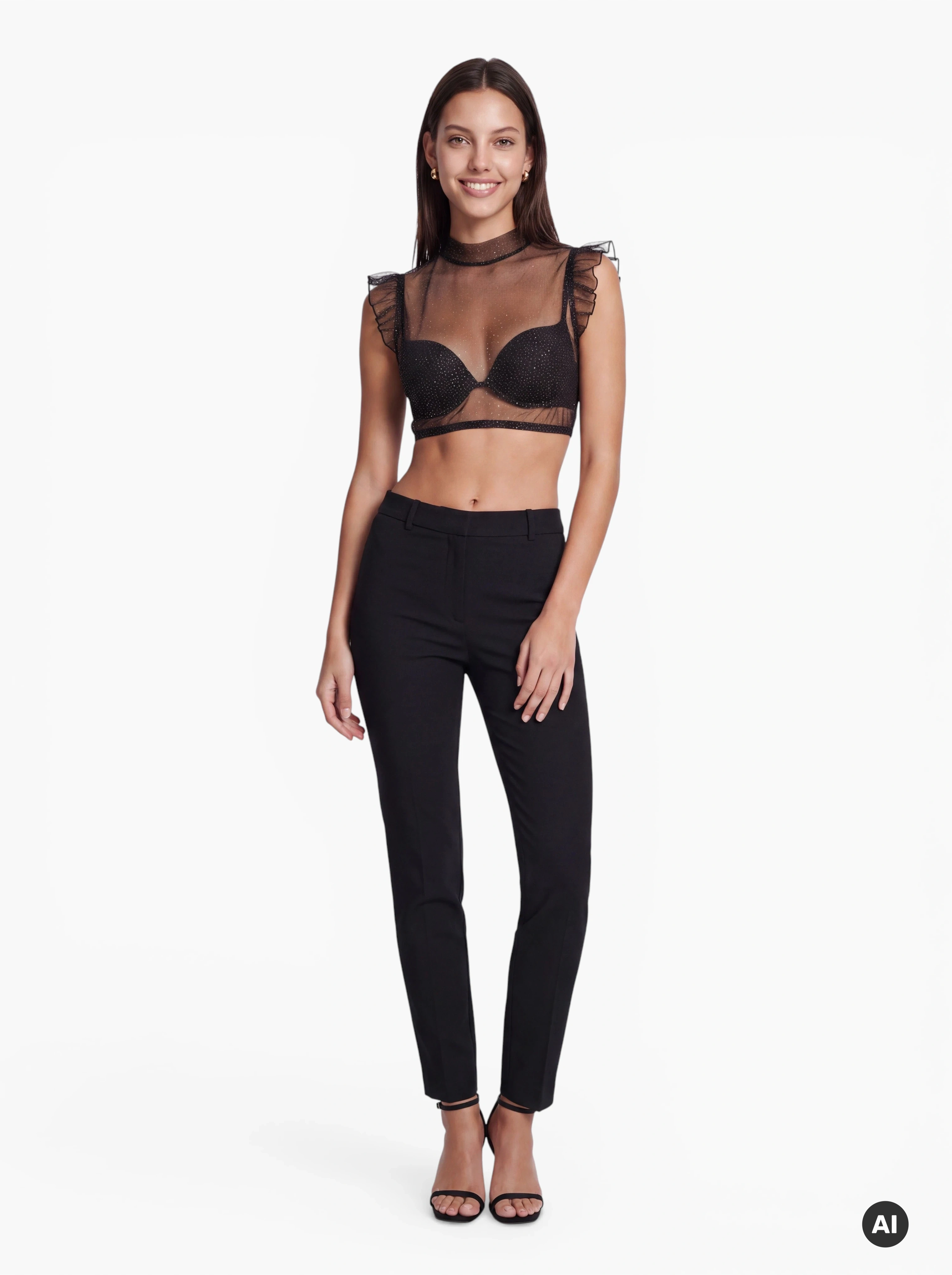 Dirndlbluse Eveline schwarz transparent mit goldenen Tupfen
