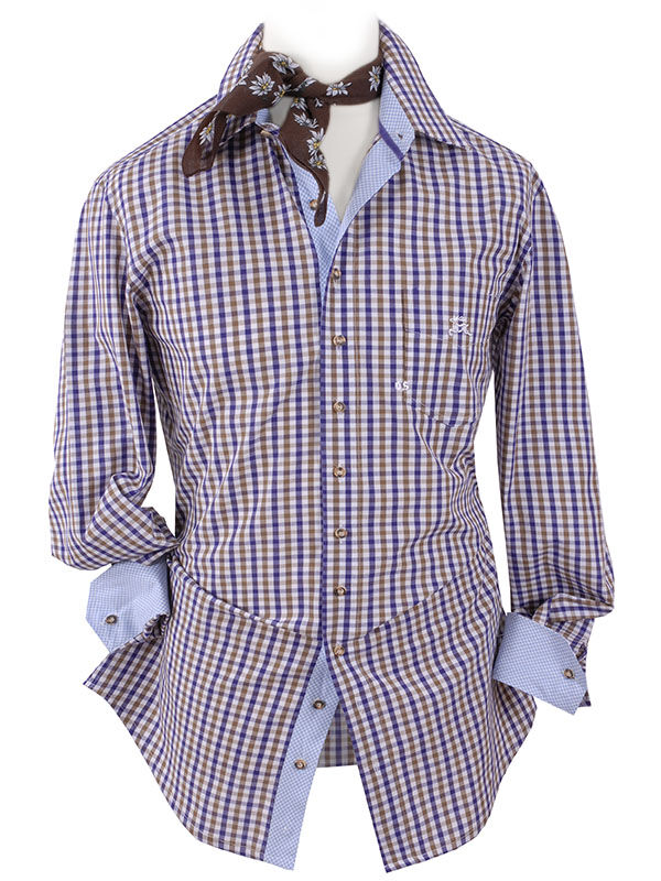 PREMIUM Trachtenhemd SLIM fit kariert Blau-Braun "easy care bügelfrei"  PREMIUM Trachtenhemd SLIM fit kariert Blau-Braun "easy care bügelfrei"