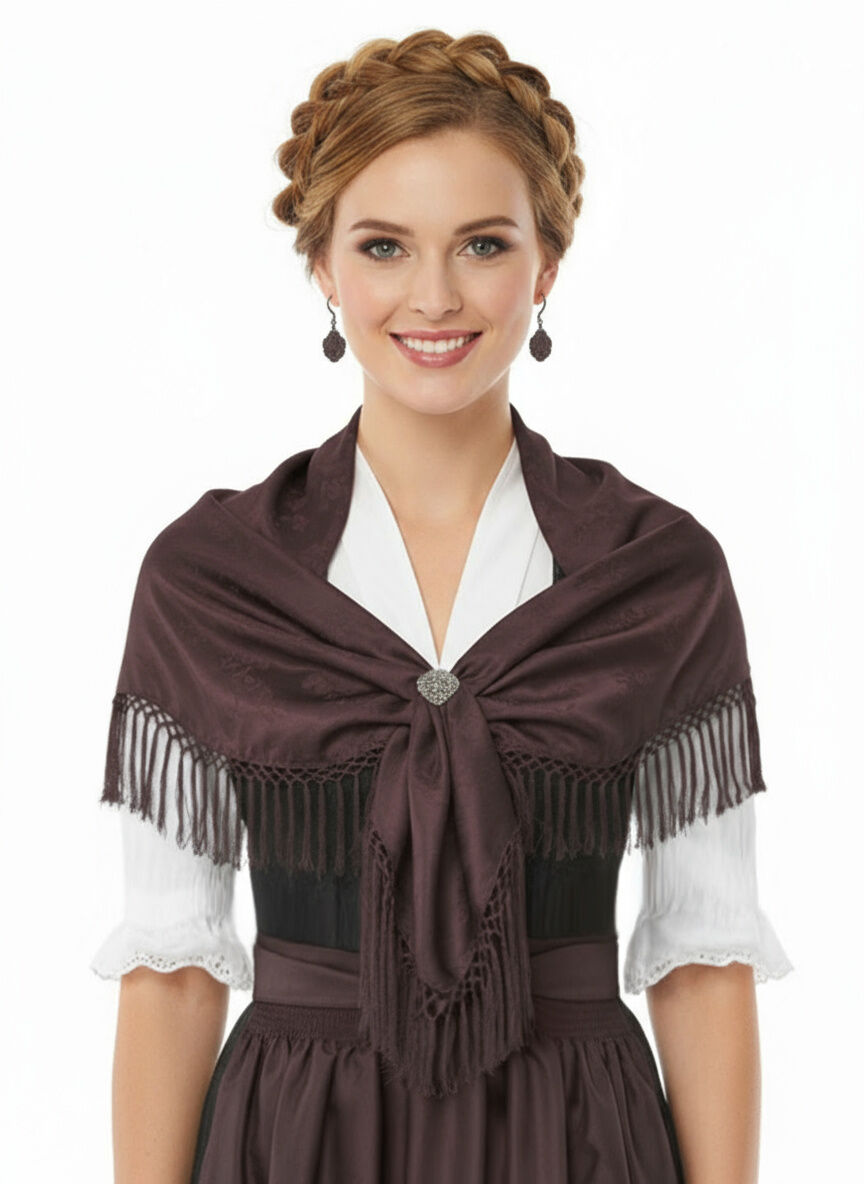 Trachtentuch Dirndltuch Seidentuch 100% Seide Dunkelbraun