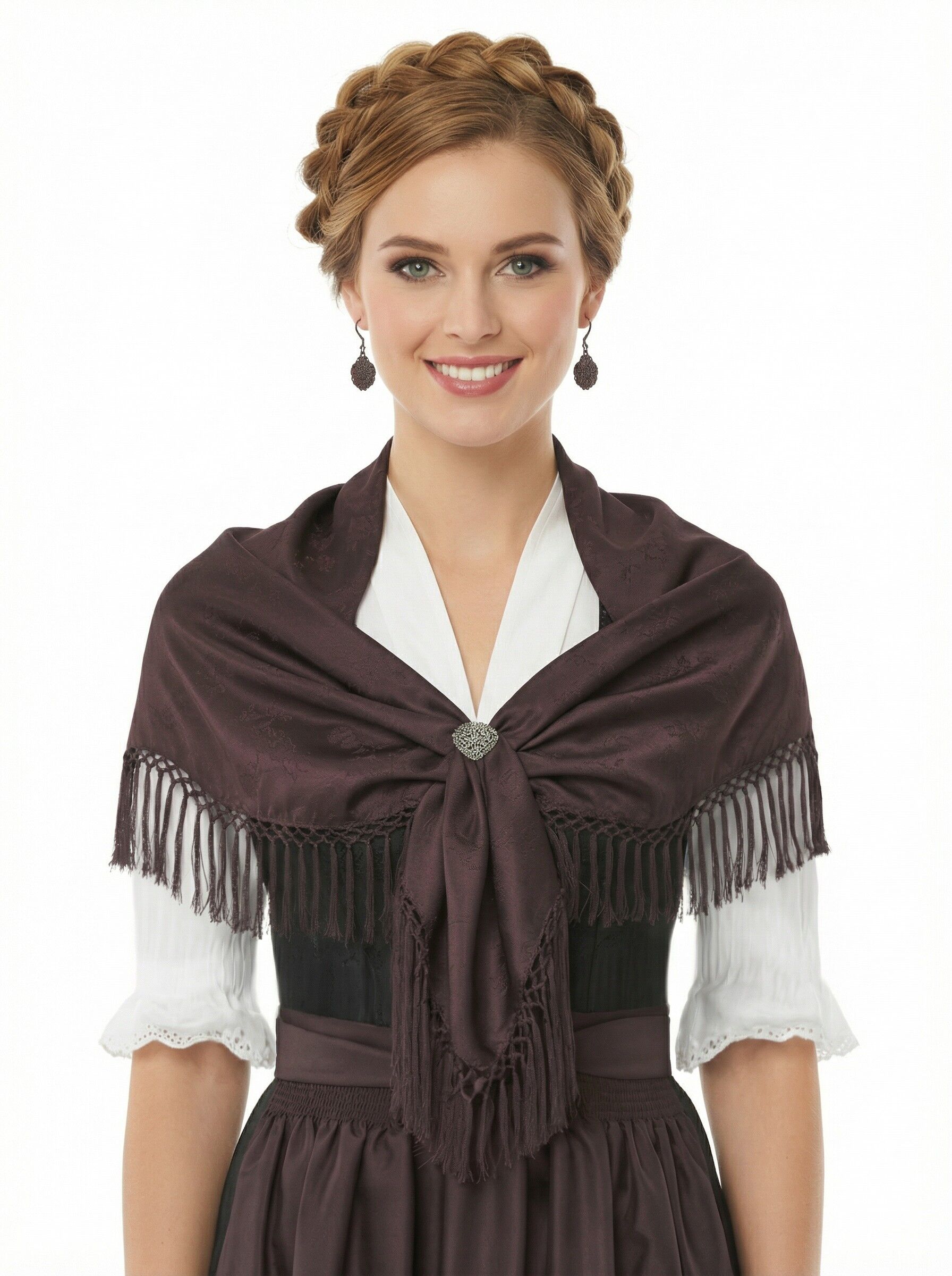 Trachtentuch Dirndltuch Seidentuch 100% Seide Dunkelbraun