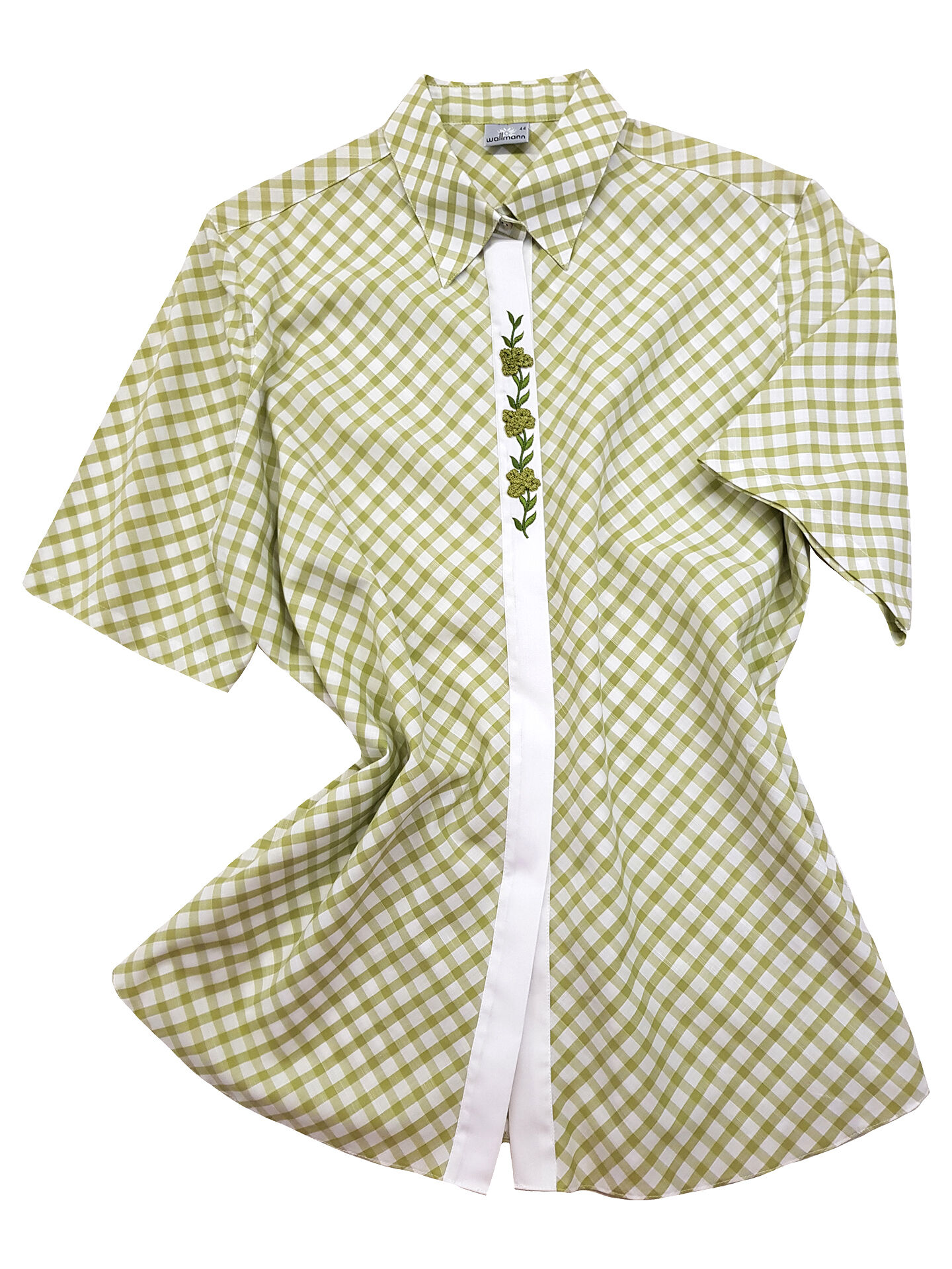 PREMIUM Trachtenbluse Damen Kurzarm kariert + Stickerei Grün PREMIUM Trachtenbluse Damen Kurzarm kariert + Stickerei Grün
