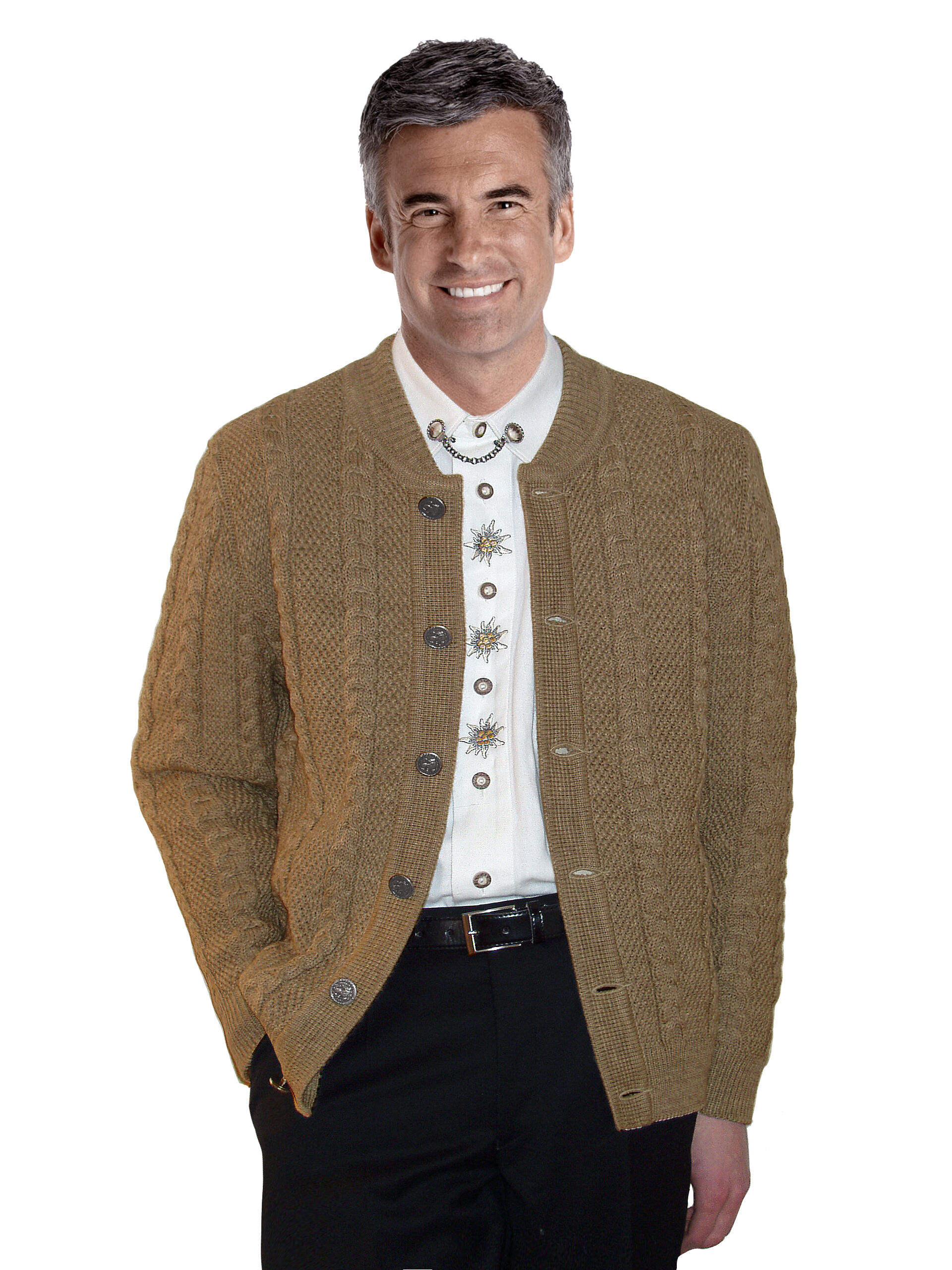 PREMIUM Trachtenstrickjacke Herren 100% Schurwolle Trachtenjanker Braun + Camel PREMIUM Trachtenstrickjacke Herren 100% Schurwolle Trachtenjanker Braun + Camel
