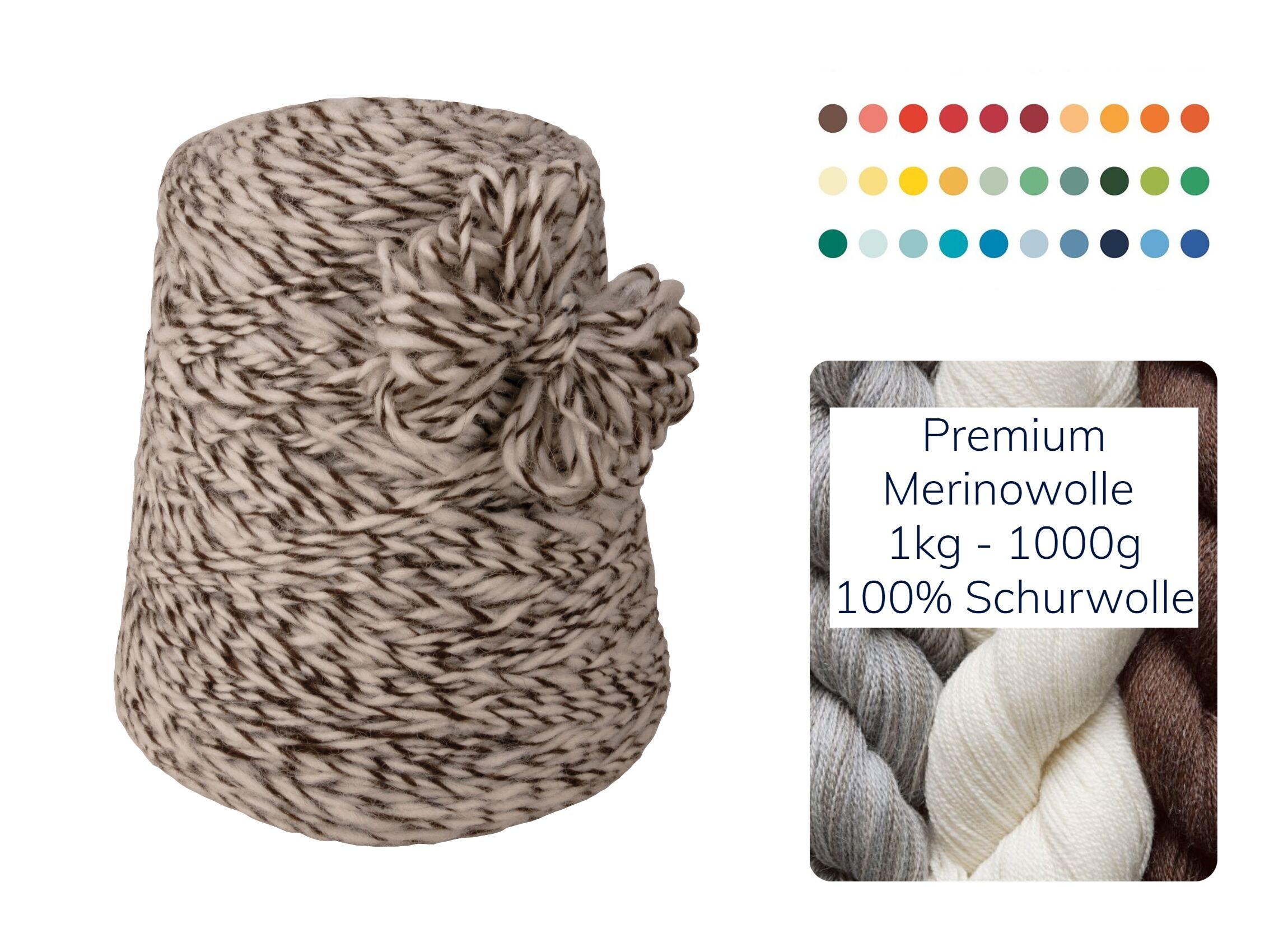 MEGA DICKE STRICKWOLLE - SCHURWOLLE-TWEED - 1 KG Konen/1000 Gramm  Natur Braun MEGA DICKE STRICKWOLLE - SCHURWOLLE-TWEED - 1 KG Konen/1000 Gramm  Natur Braun