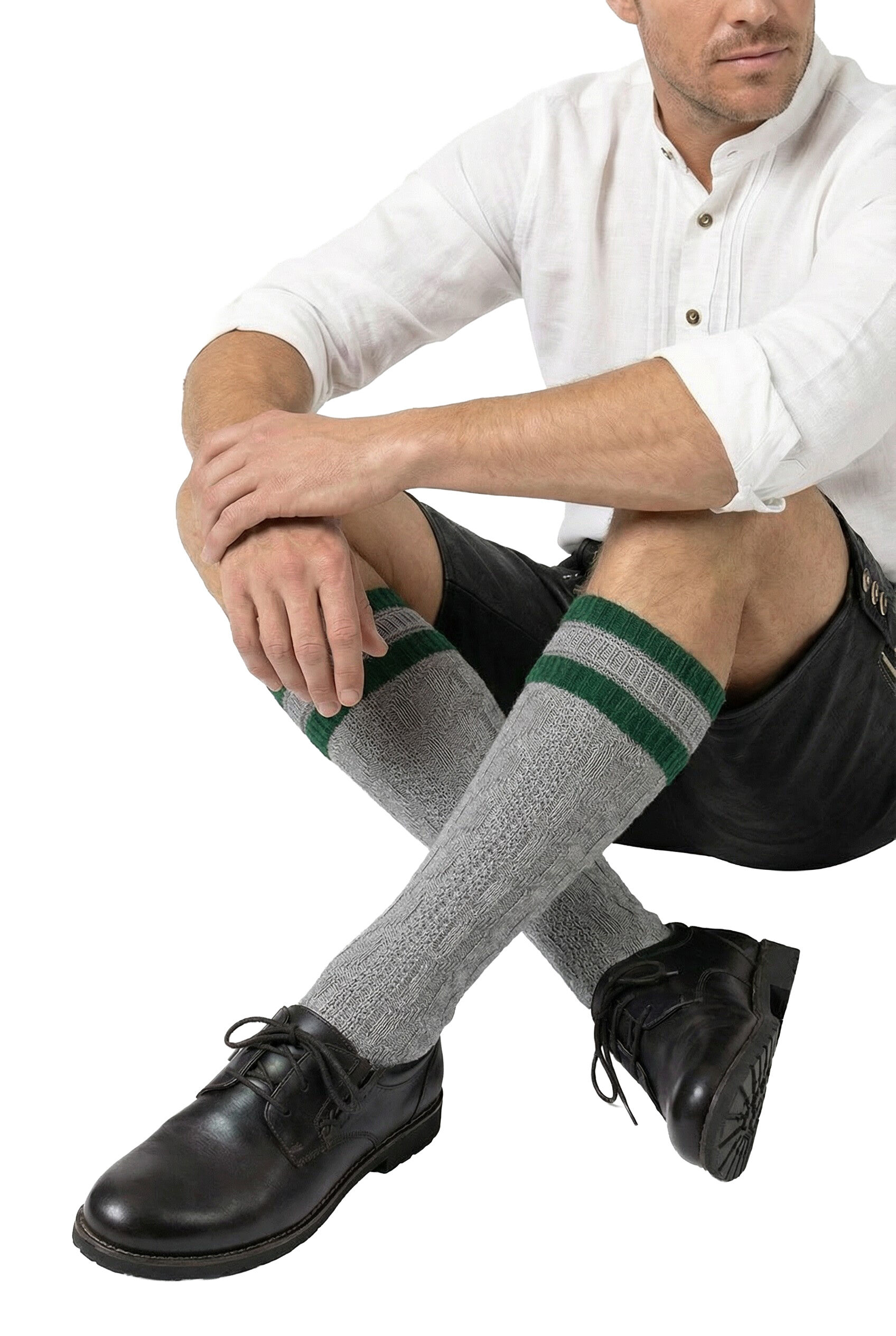 Trachtenstrümpfe Herren Trachtenkniestrumpf Grau-Grün