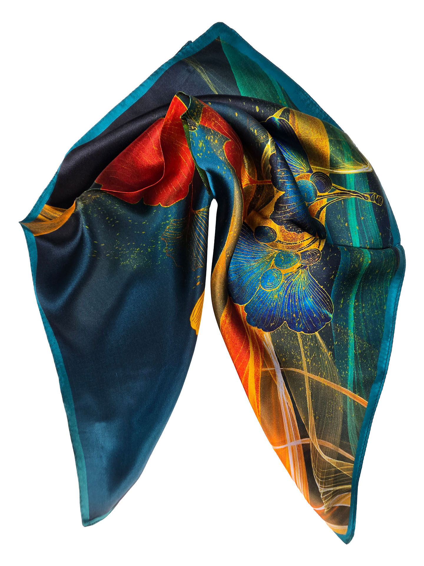 Seidenhalstuch Ginko Damen Nickituch 100% Seide Blau