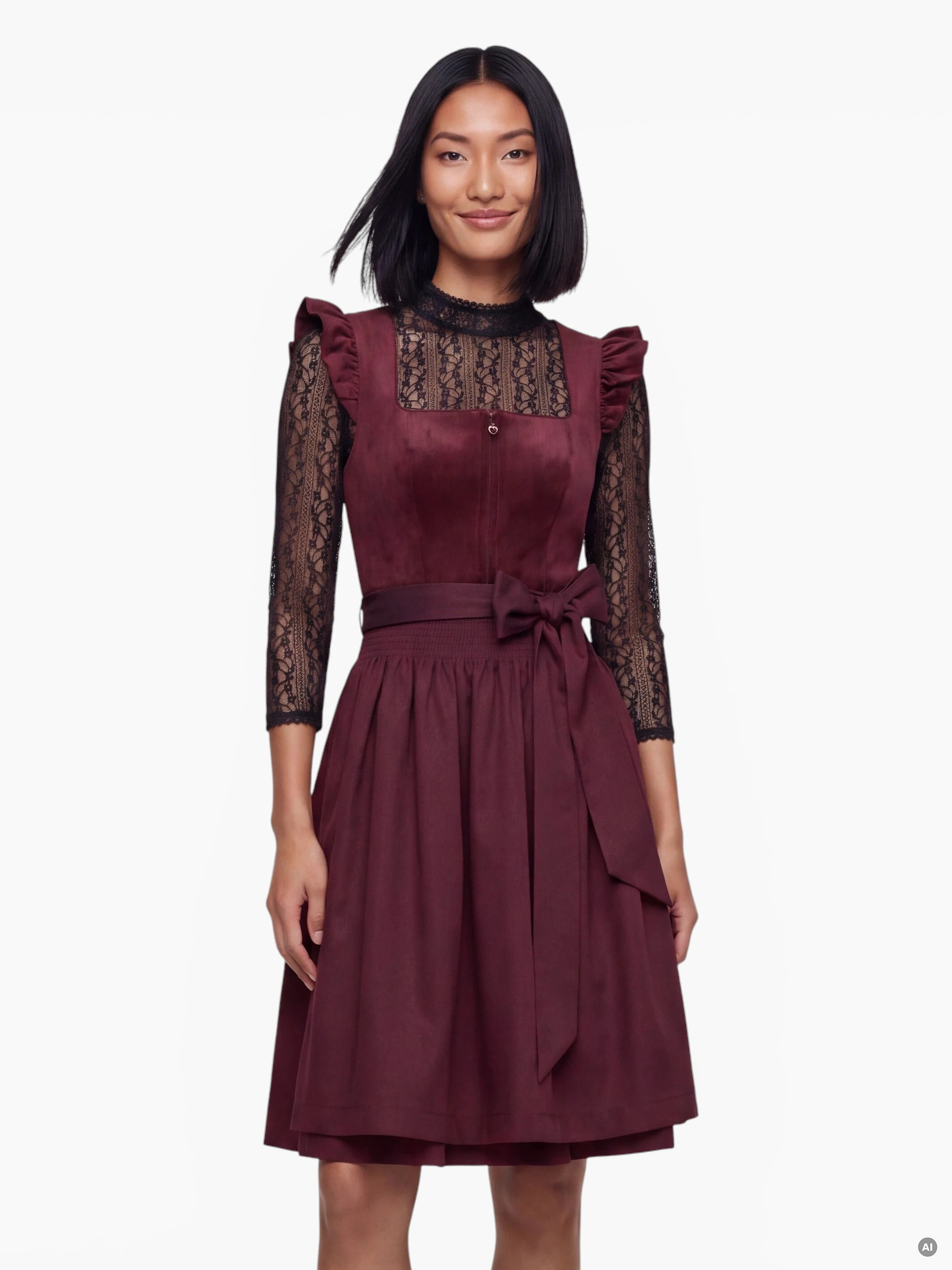 Dirndlbluse Calah Schwarz – hochgeschlossen mit floraler Spitze