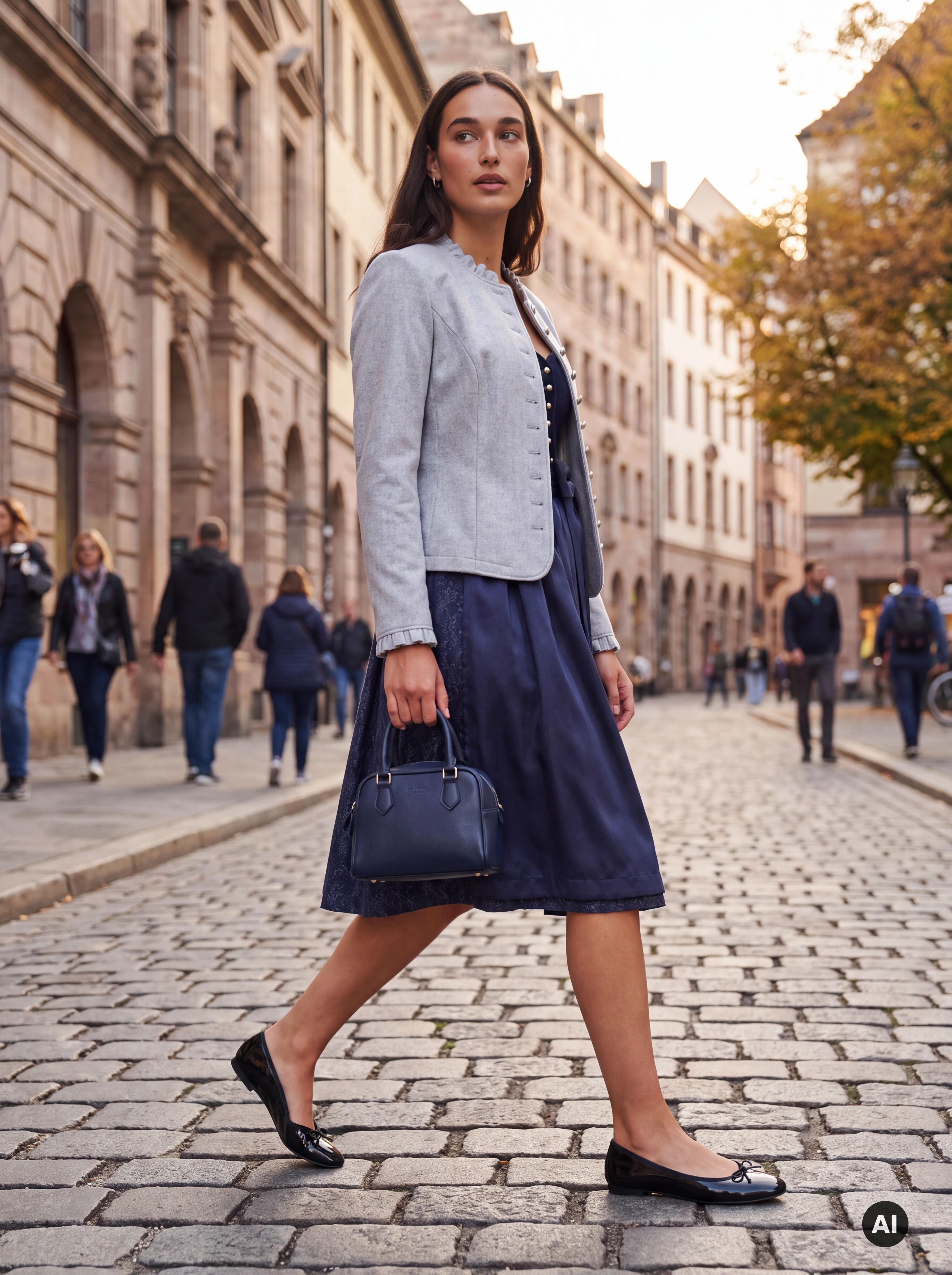 Dirndl-Jacke Lotte hellgrau mit Rüschen – Stretch