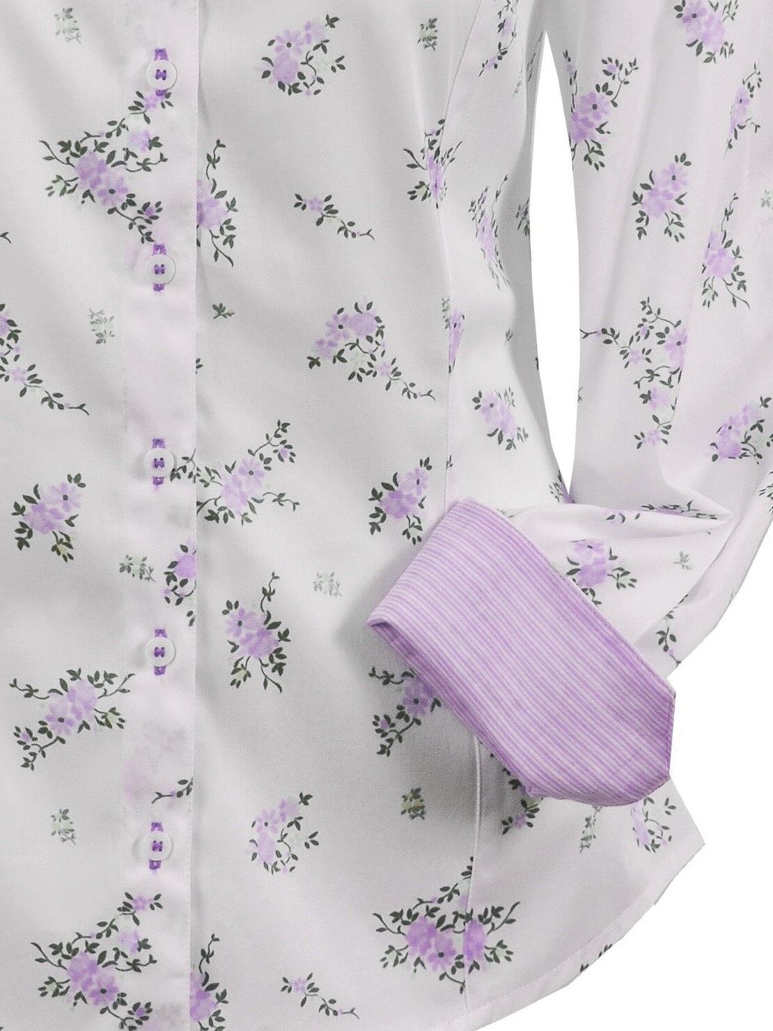 Premium Trachtenbluse Damen Langarm Blumen-Design  Weiß-Flieder Premium Trachtenbluse Damen Langarm Blumen-Design  Weiß-Flieder