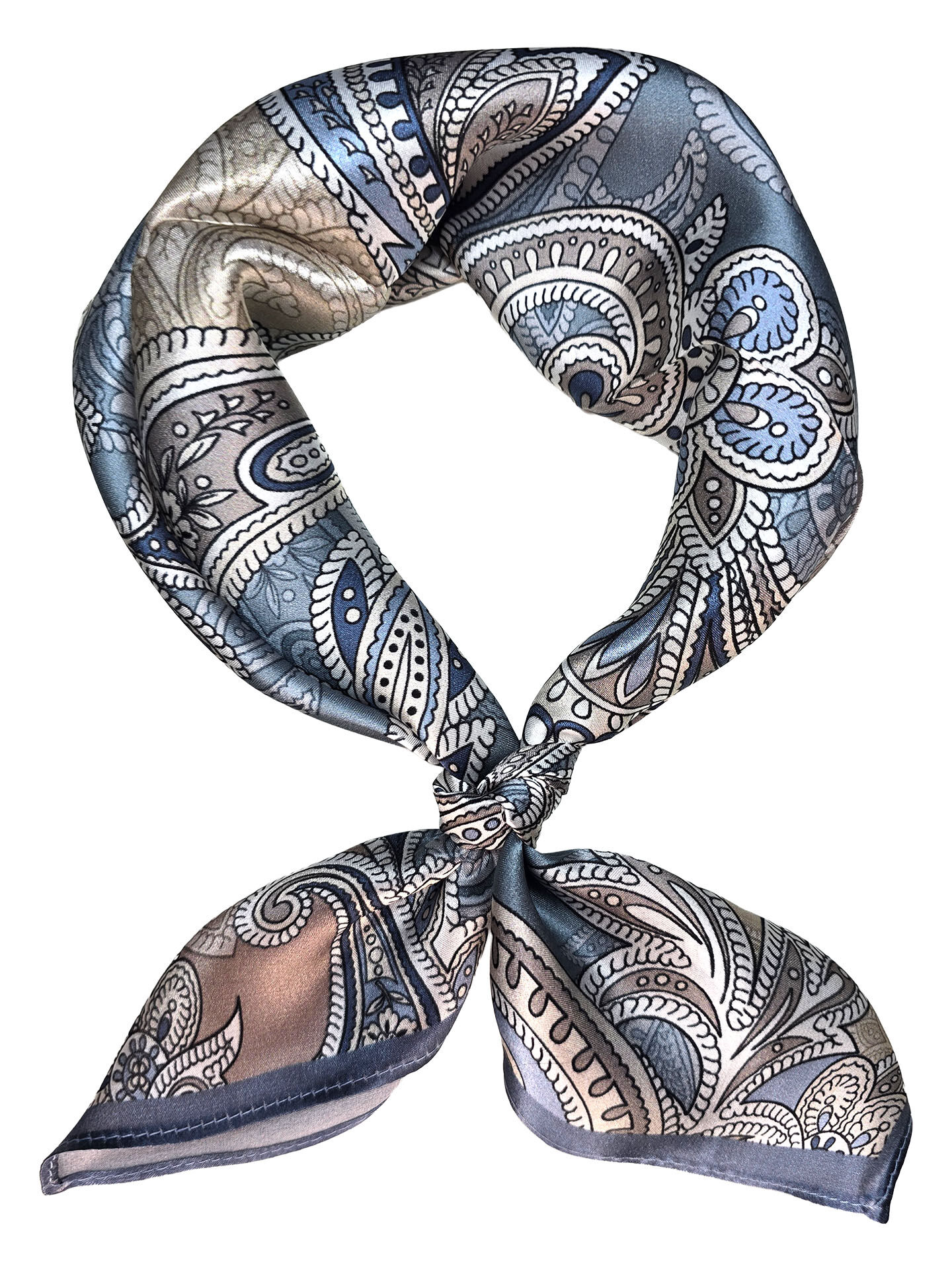 Seidenhalstuch Stresa Damen Herren Nickituch 100% Seide Blau Beige