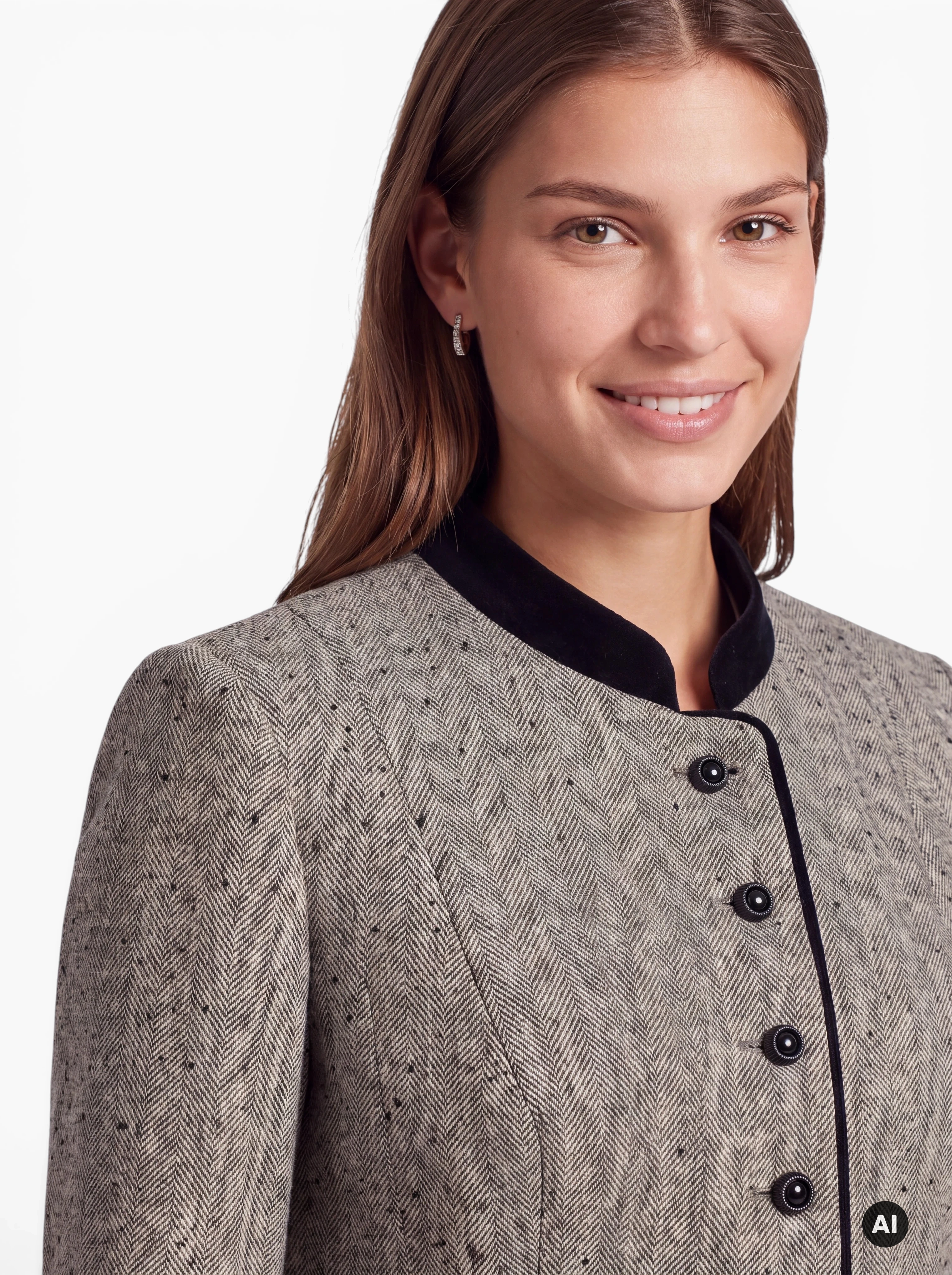 Damen Trachtenblazer Tessa Beige/Braun mit Fischgratmuster