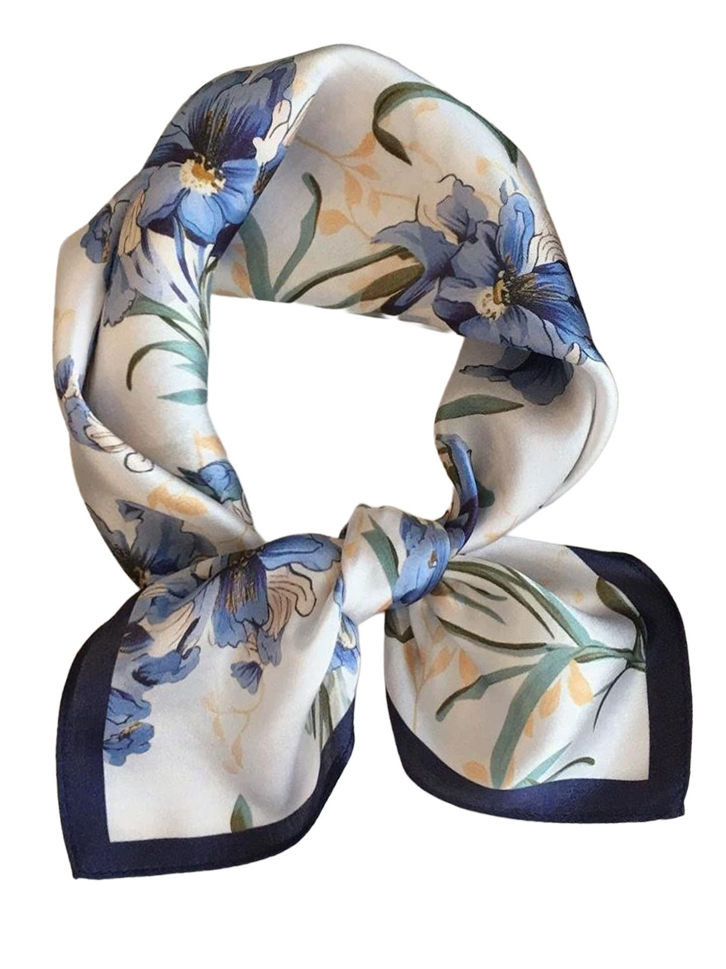 Seidenhalstuch Iris Damen Nickituch 100% Seide Hellblau-Marine