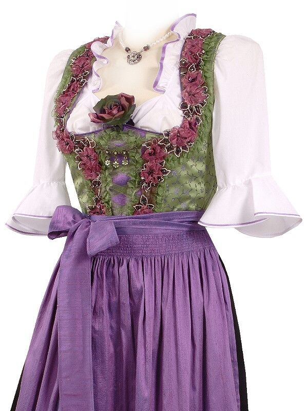 PREMIUM Designer-Dirndl Festtagsdirndl - exklusives Midi-Dirndl mit Seidenschürze Grün-Lila PREMIUM Designer-Dirndl Festtagsdirndl - exklusives Midi-Dirndl mit Seidenschürze Grün-Lila