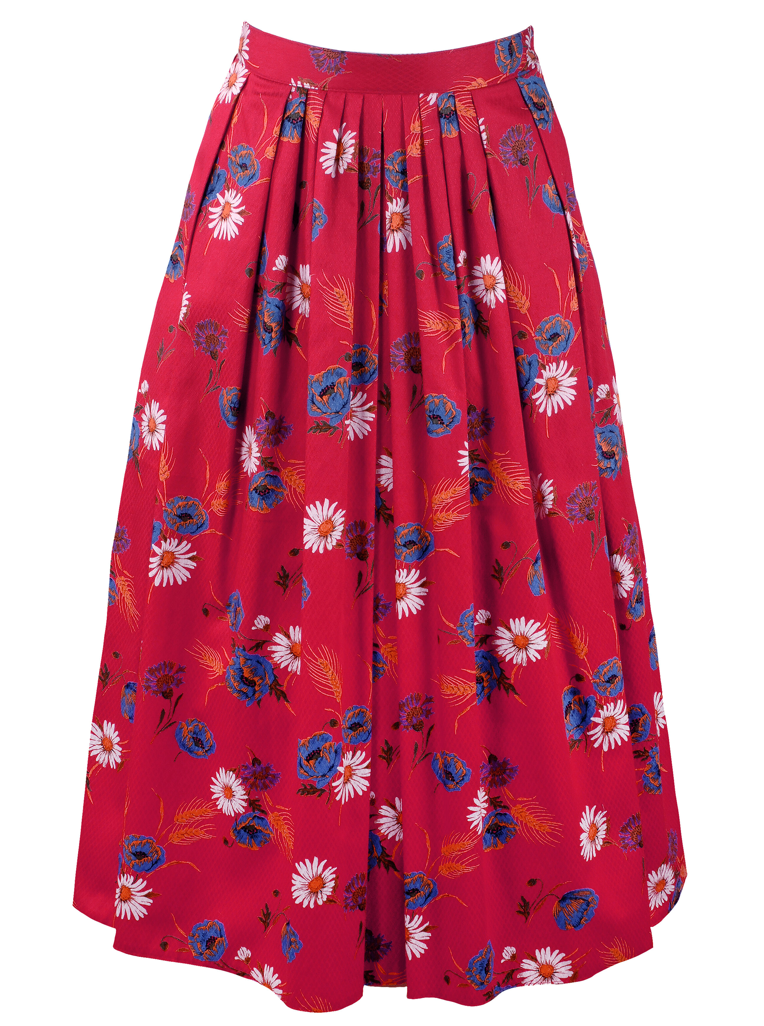 Trachtenrock Damen langer Sommerrock mit Margeriten Rot Trachtenrock Damen langer Sommerrock mit Margeriten Rot