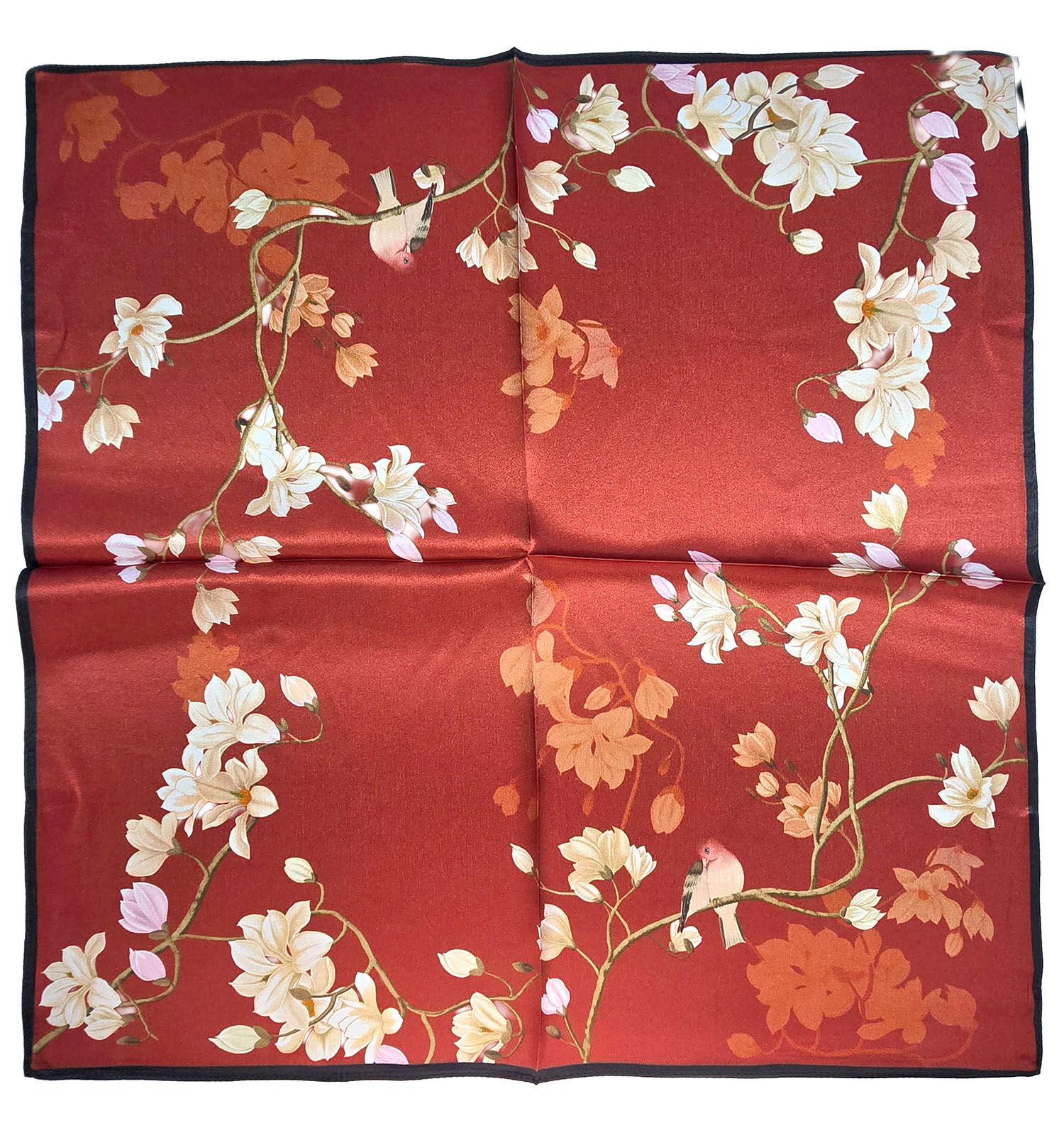 Seidenhalstuch Magnolien Damen Nickituch 100% Seide Rot