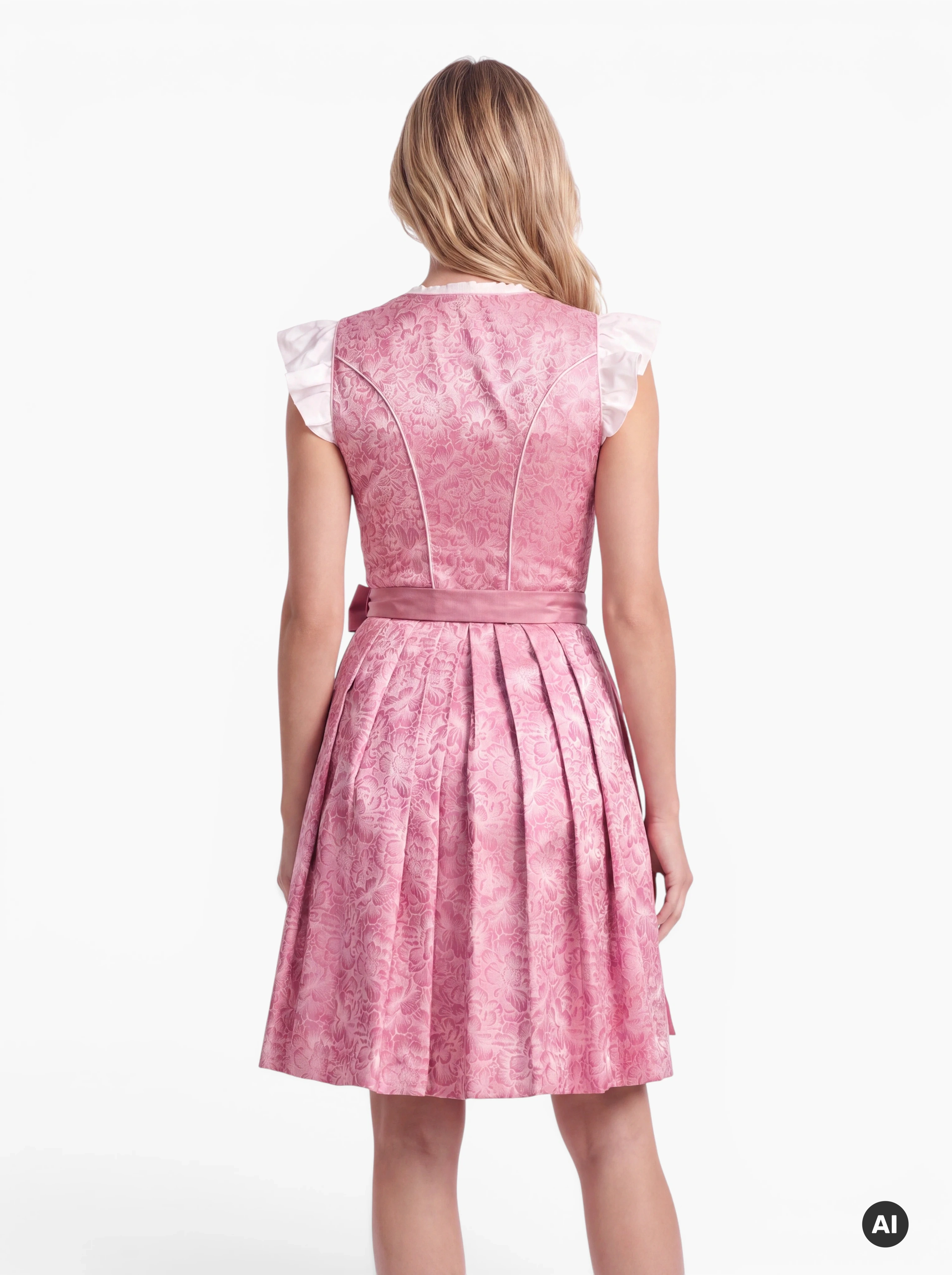 Mini-Dirndl Kaja Rosa 50 cm – florales Jacquardmuster