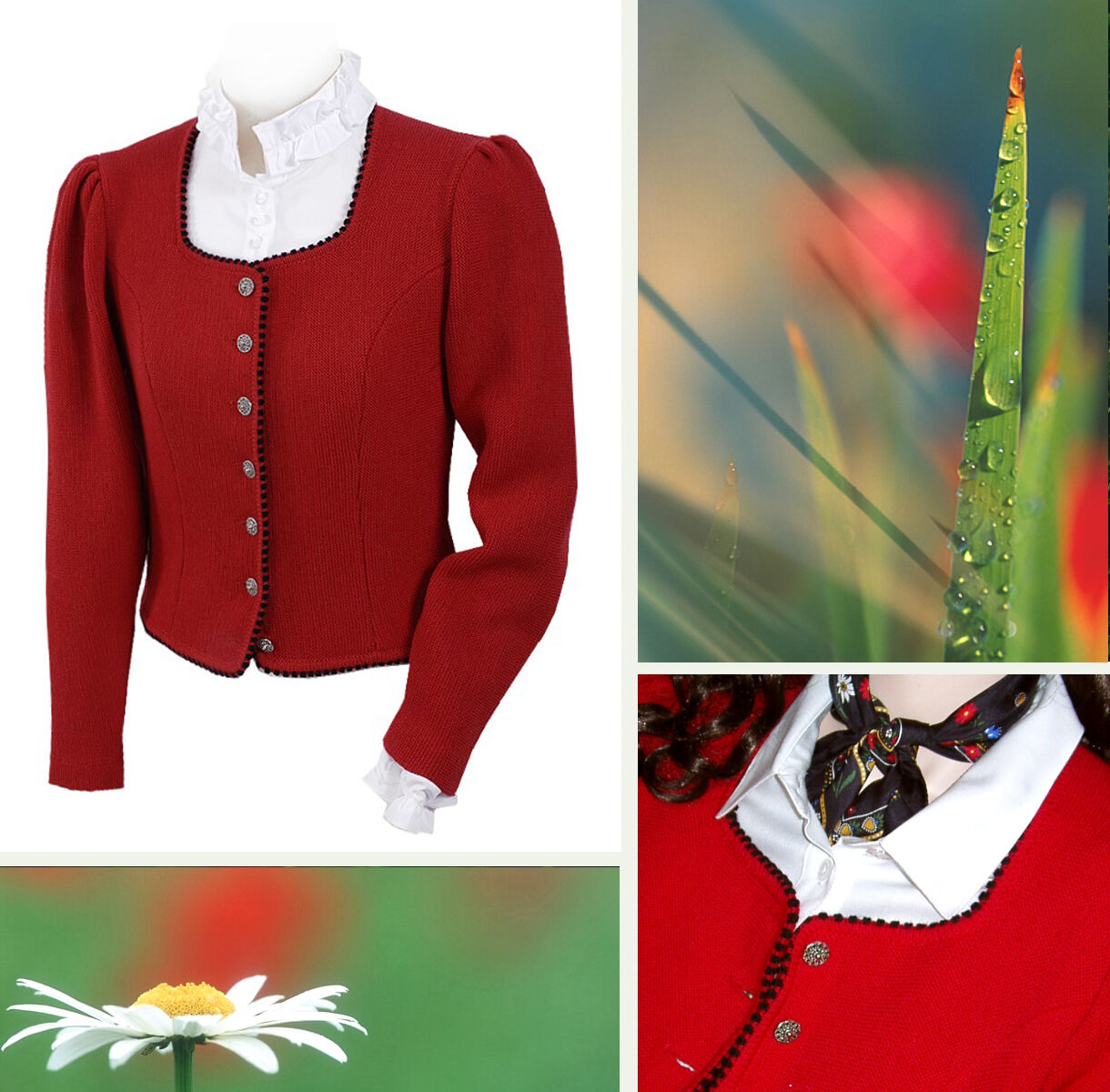 Trachtenstrickjacke Damen Dirndljacke MERINO SCHURWOLLE Rot  Trachtenstrickjacke Damen Dirndljacke MERINO SCHURWOLLE Rot