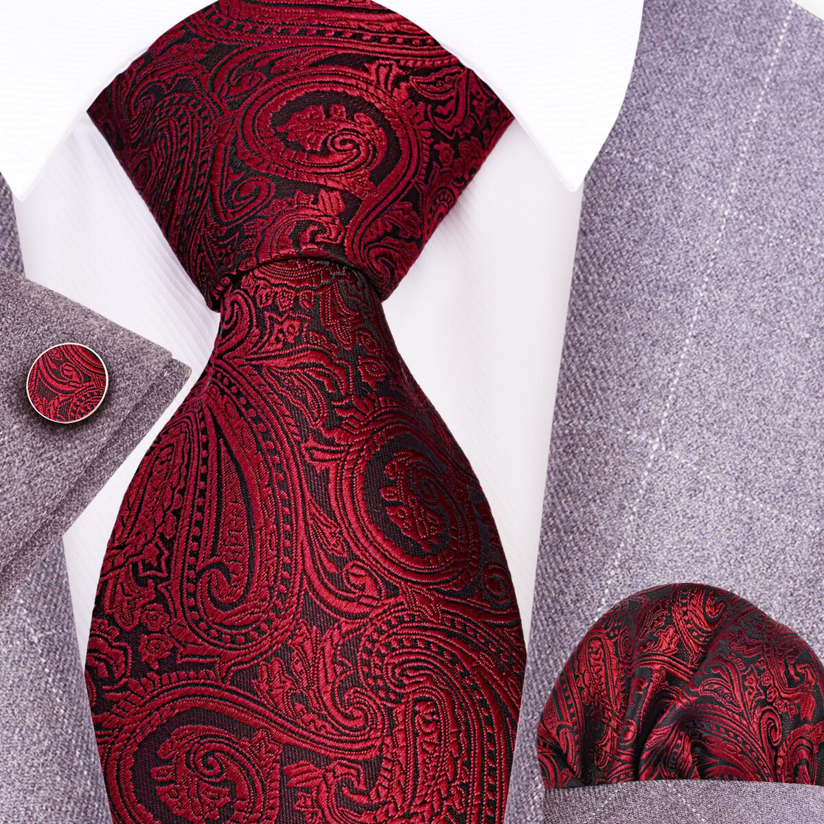 Trachtenkrawatte Paisley 100% Seide 3-tlg. Set festlich + Einstecktuch + Manschettenknöpfen