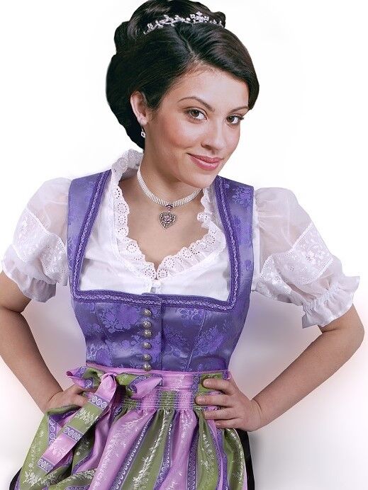 Festliches Dirndl lang - Festtagsdirndl mit edler Satinschürze Grün Flieder Violett Festliches Dirndl lang - Festtagsdirndl mit edler Satinschürze Grün Flieder Violett