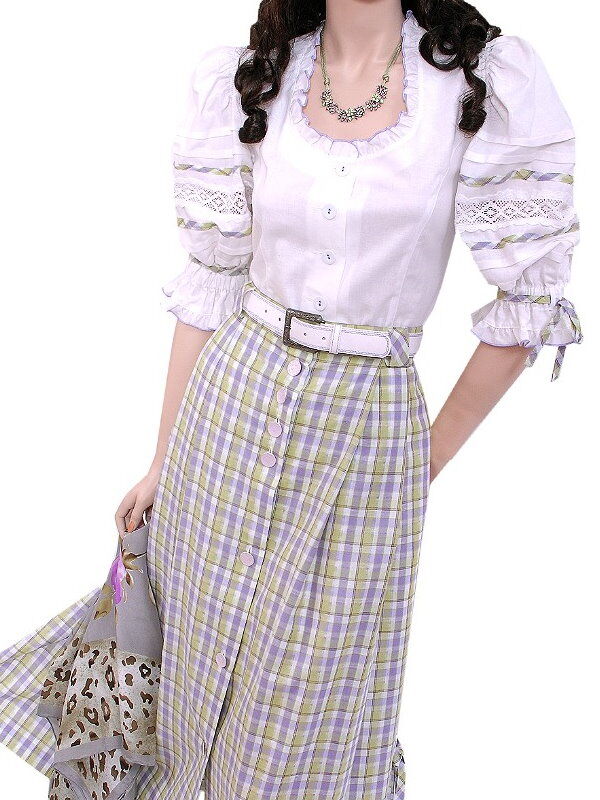 Trachten-Ensemble Trachtenbluse mit Rock Weiß Flieder-Grün  Trachten-Ensemble Trachtenbluse mit Rock Weiß Flieder-Grün